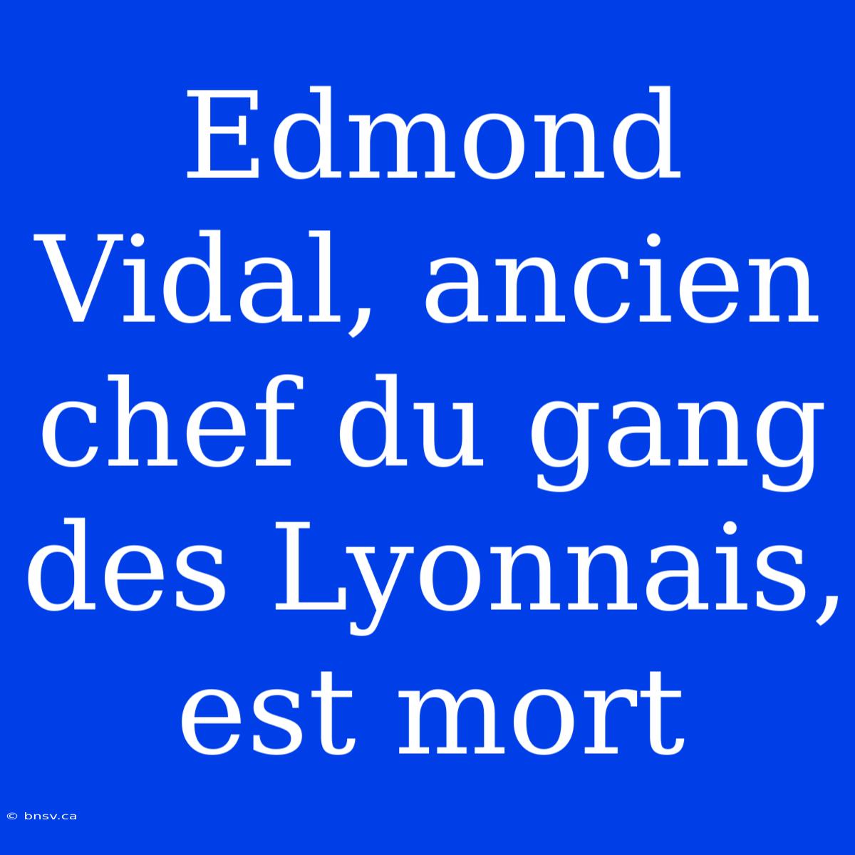 Edmond Vidal, Ancien Chef Du Gang Des Lyonnais, Est Mort