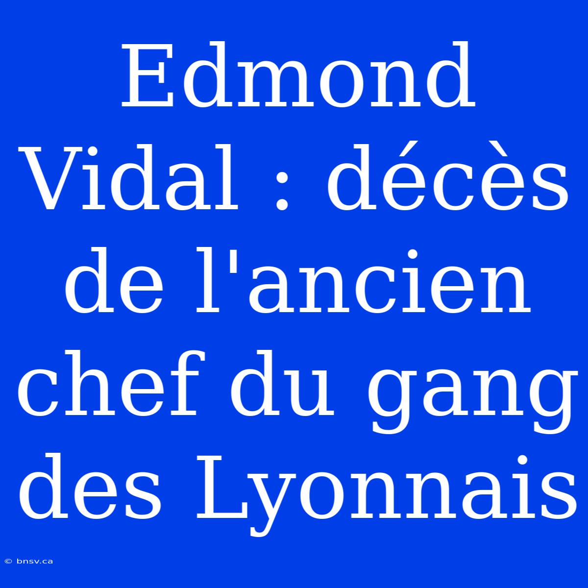 Edmond Vidal : Décès De L'ancien Chef Du Gang Des Lyonnais