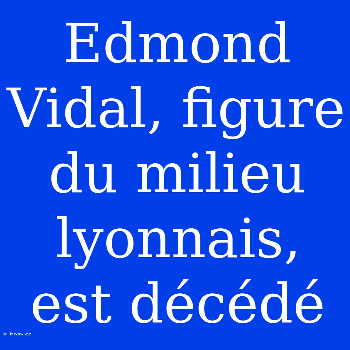 Edmond Vidal, Figure Du Milieu Lyonnais, Est Décédé