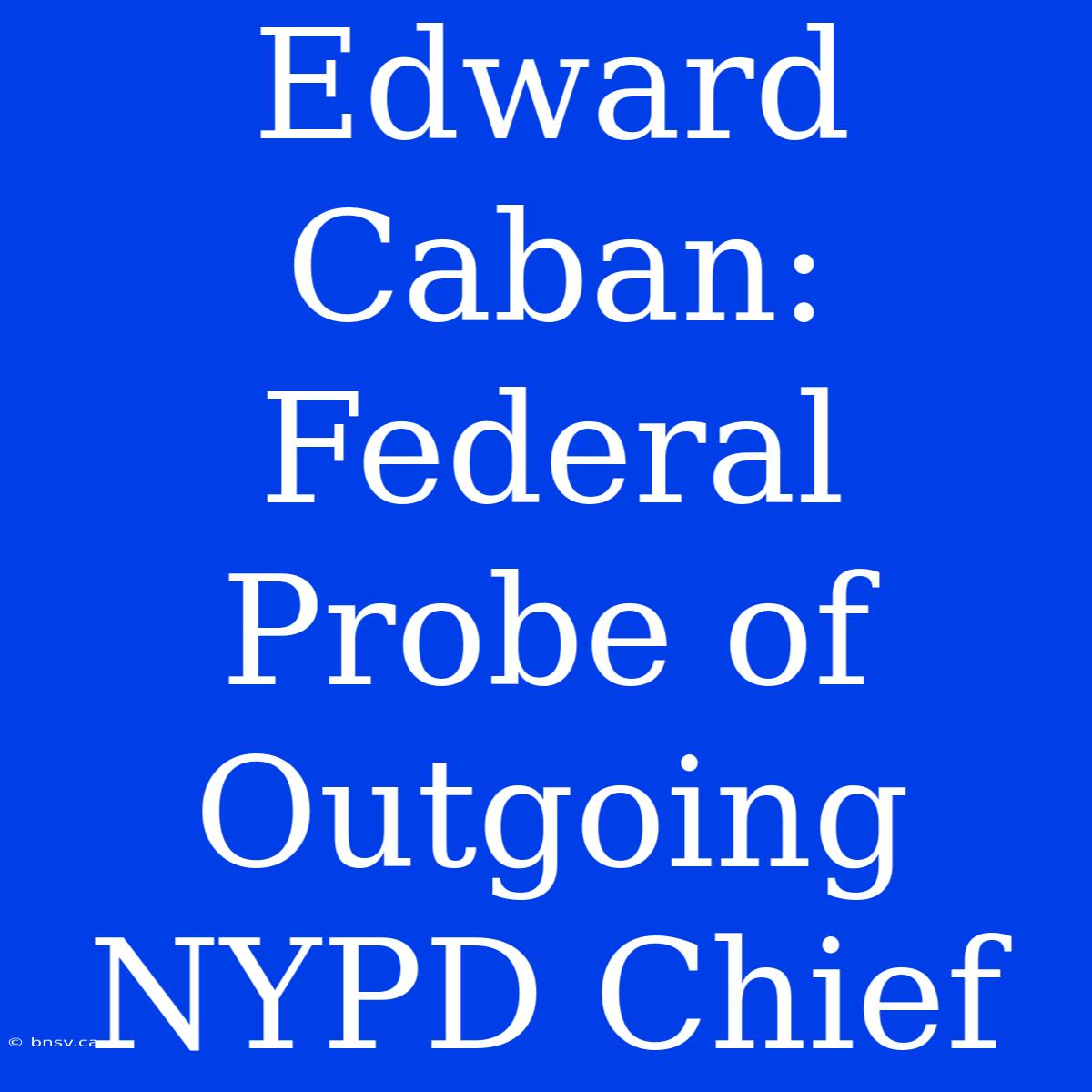 Edward Caban: Federal Probe Of Outgoing NYPD Chief