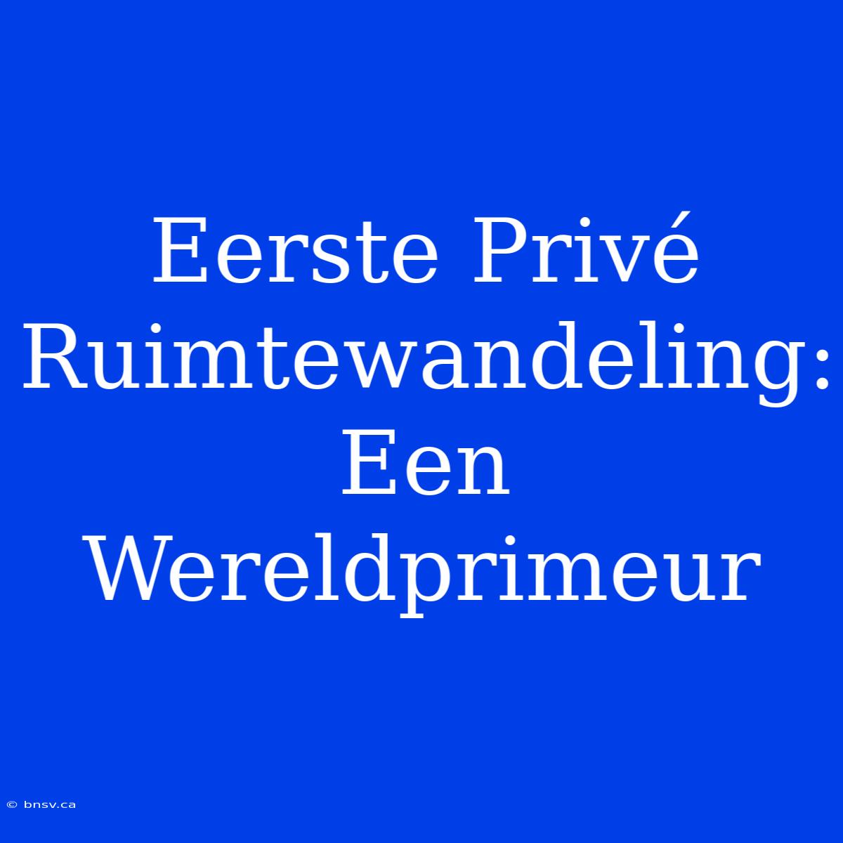 Eerste Privé Ruimtewandeling: Een Wereldprimeur