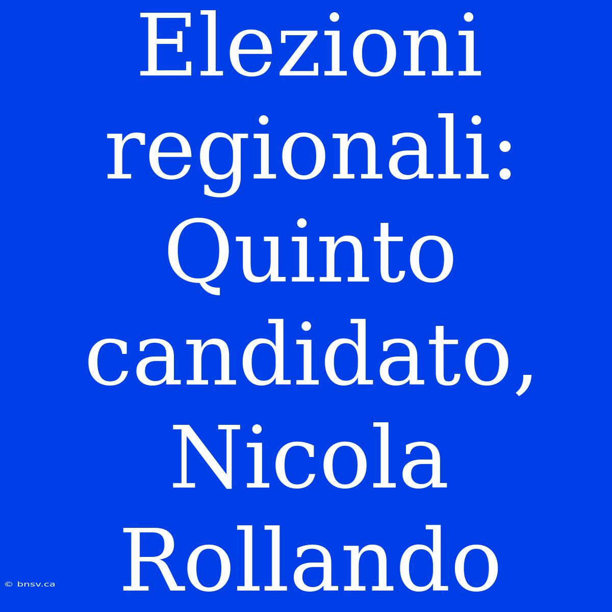 Elezioni Regionali: Quinto Candidato, Nicola Rollando