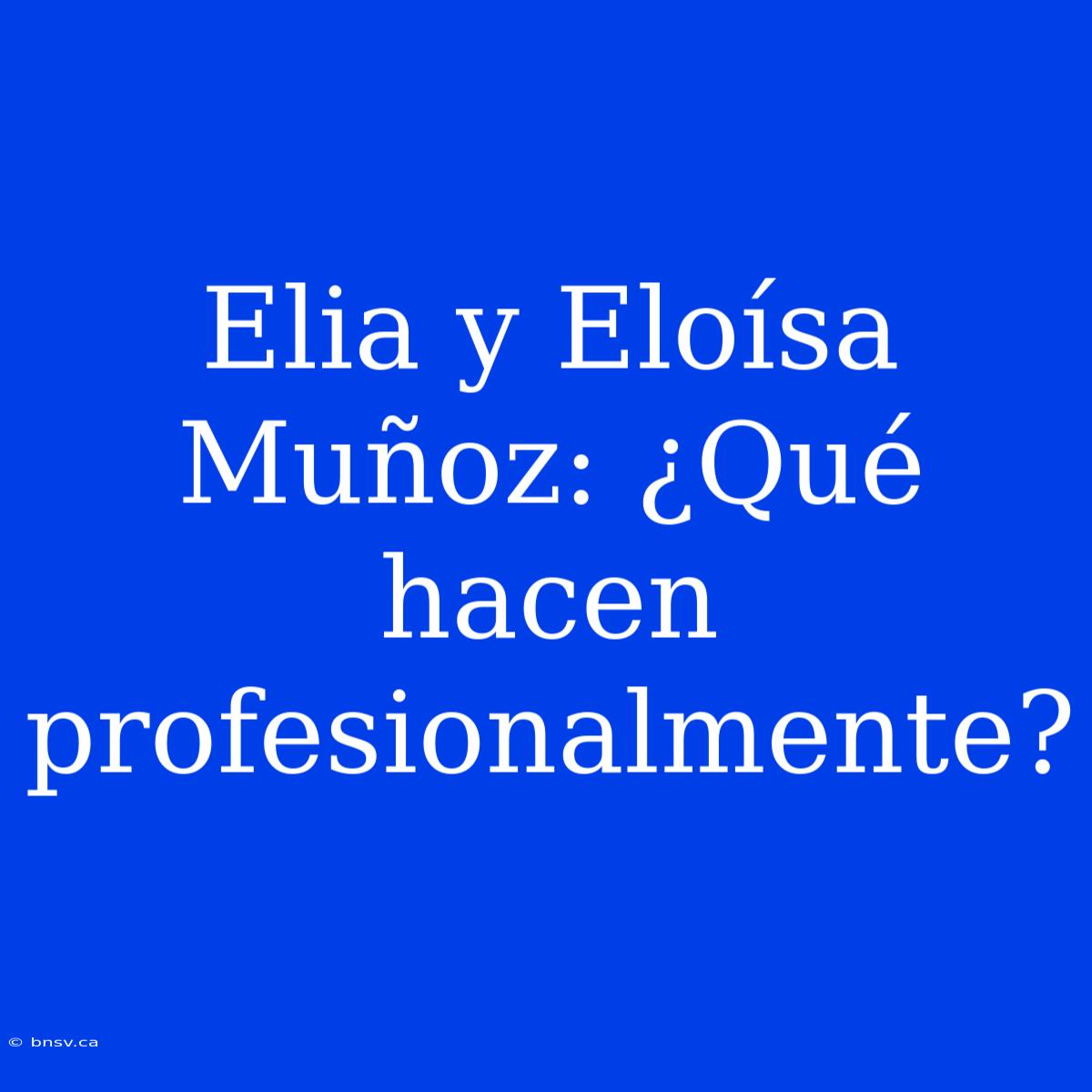 Elia Y Eloísa Muñoz: ¿Qué Hacen Profesionalmente?