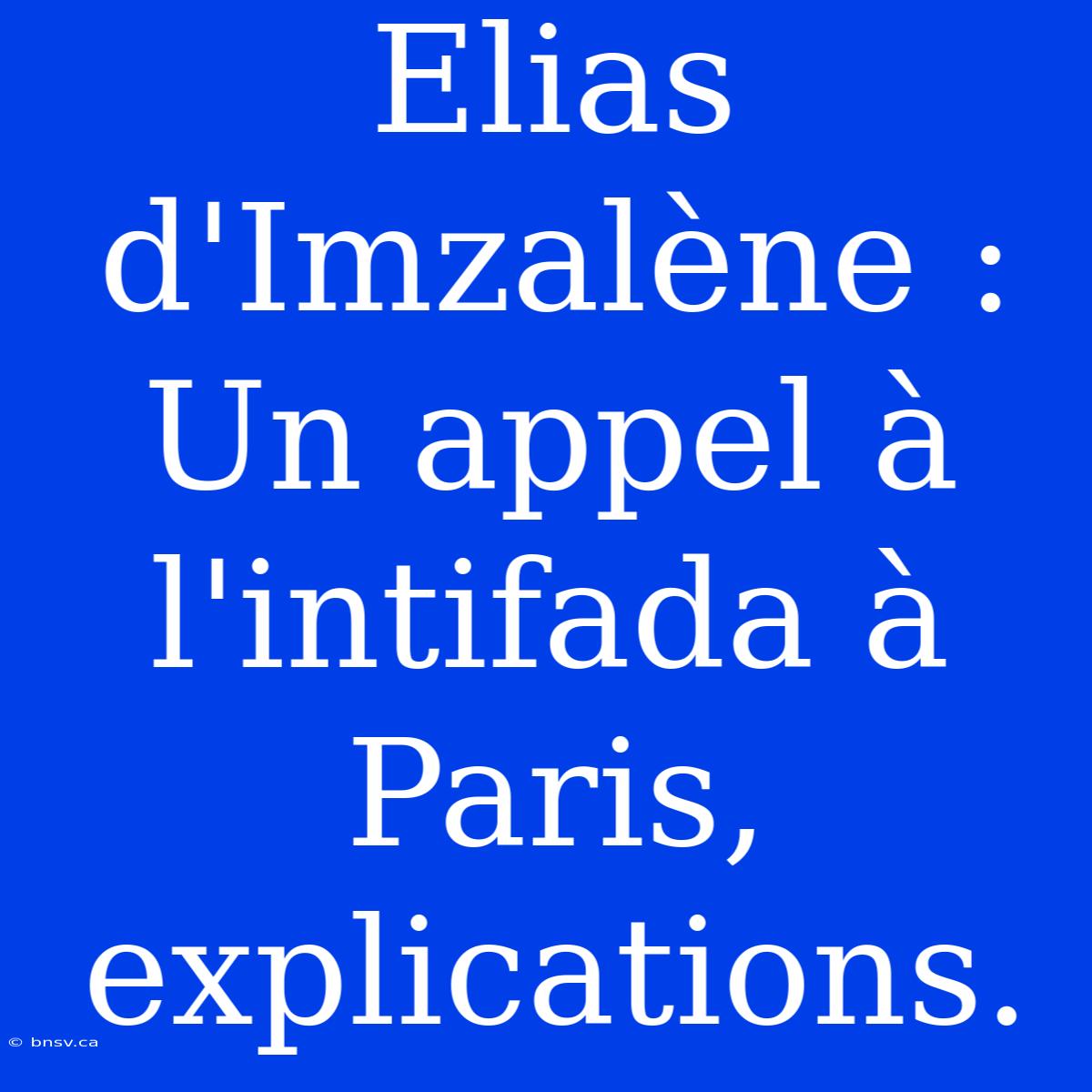 Elias D'Imzalène : Un Appel À L'intifada À Paris, Explications.