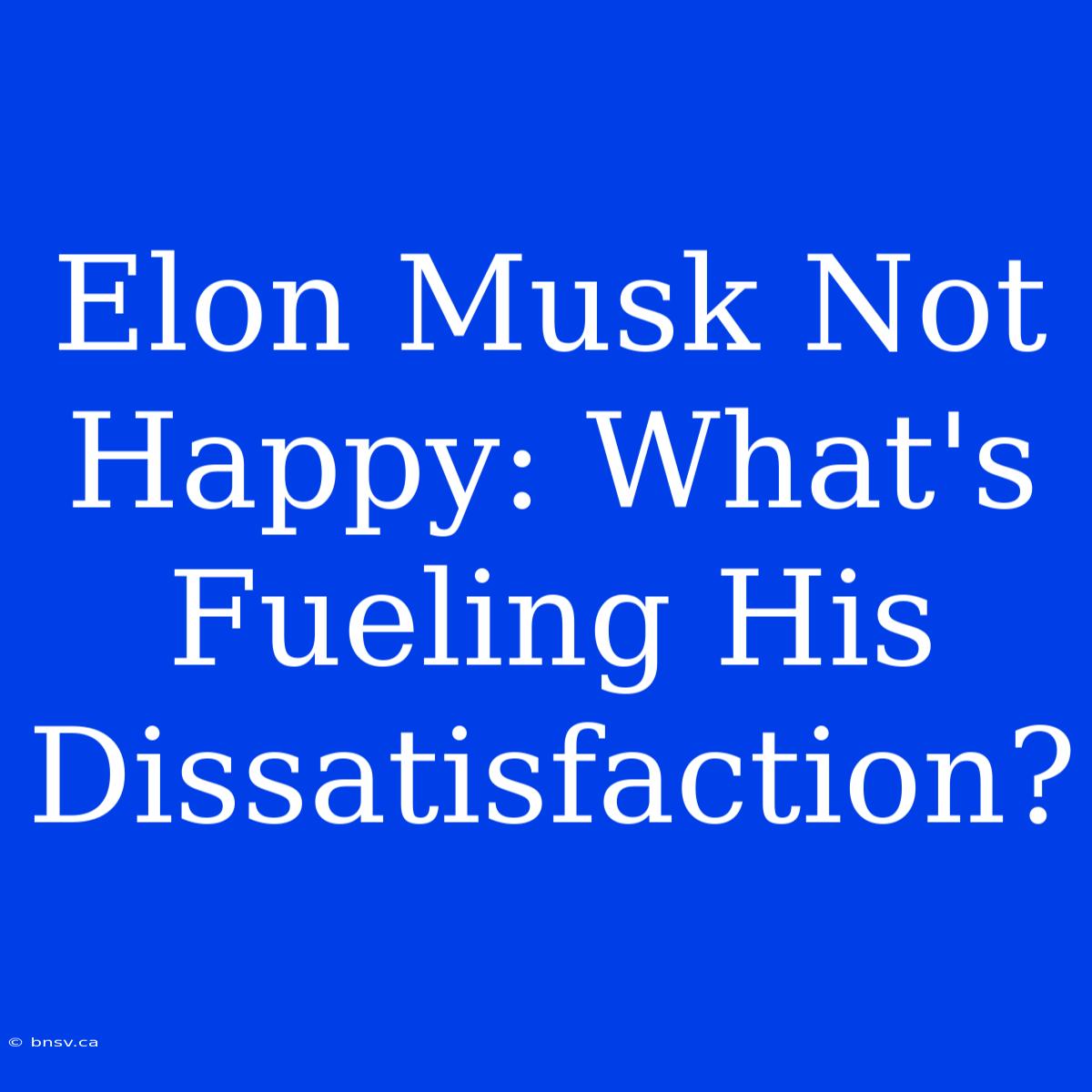 Elon Musk Not Happy: What's Fueling His Dissatisfaction?