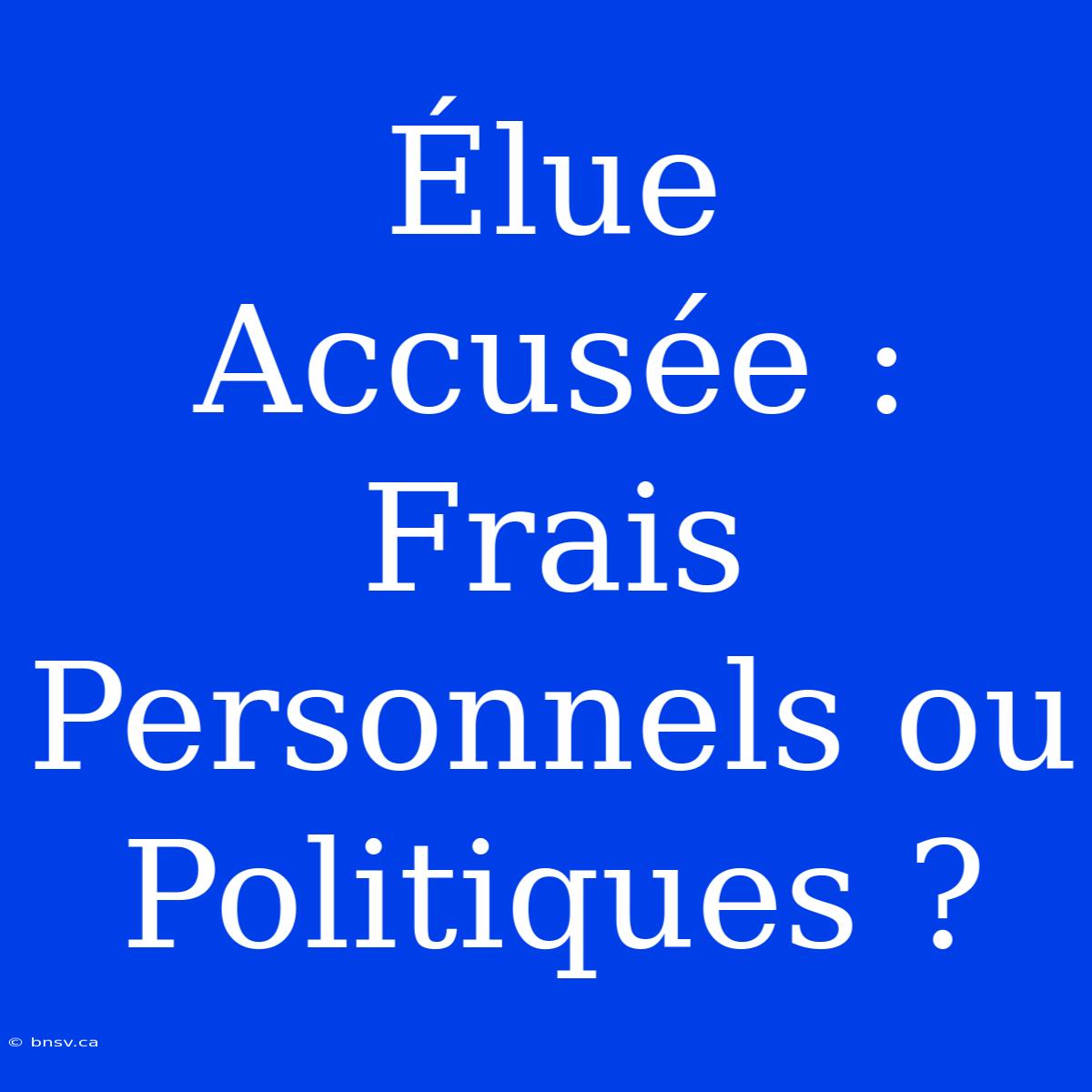 Élue Accusée : Frais Personnels Ou Politiques ?