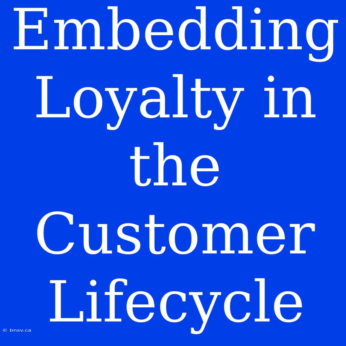 Embedding Loyalty In The Customer Lifecycle