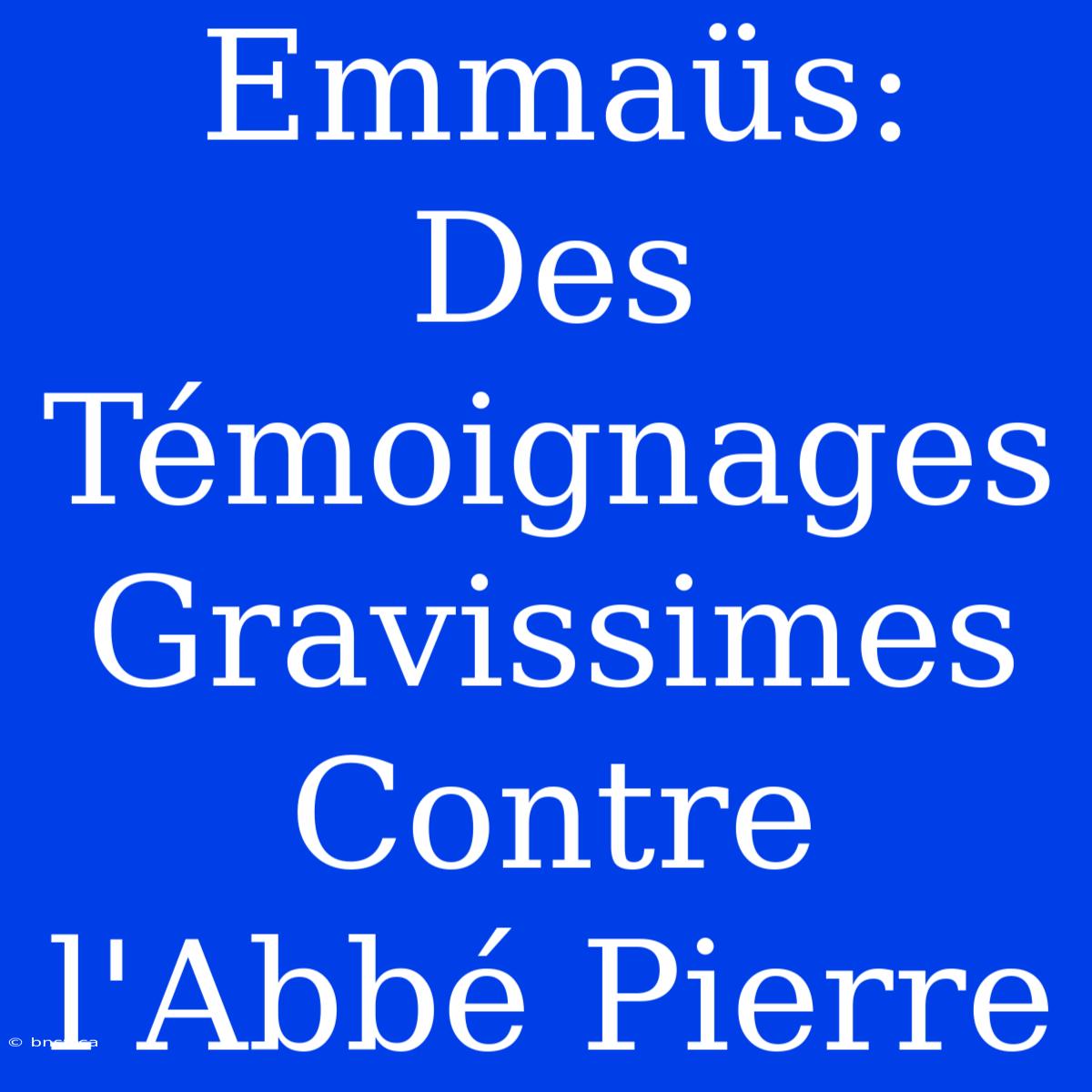 Emmaüs: Des Témoignages Gravissimes Contre L'Abbé Pierre