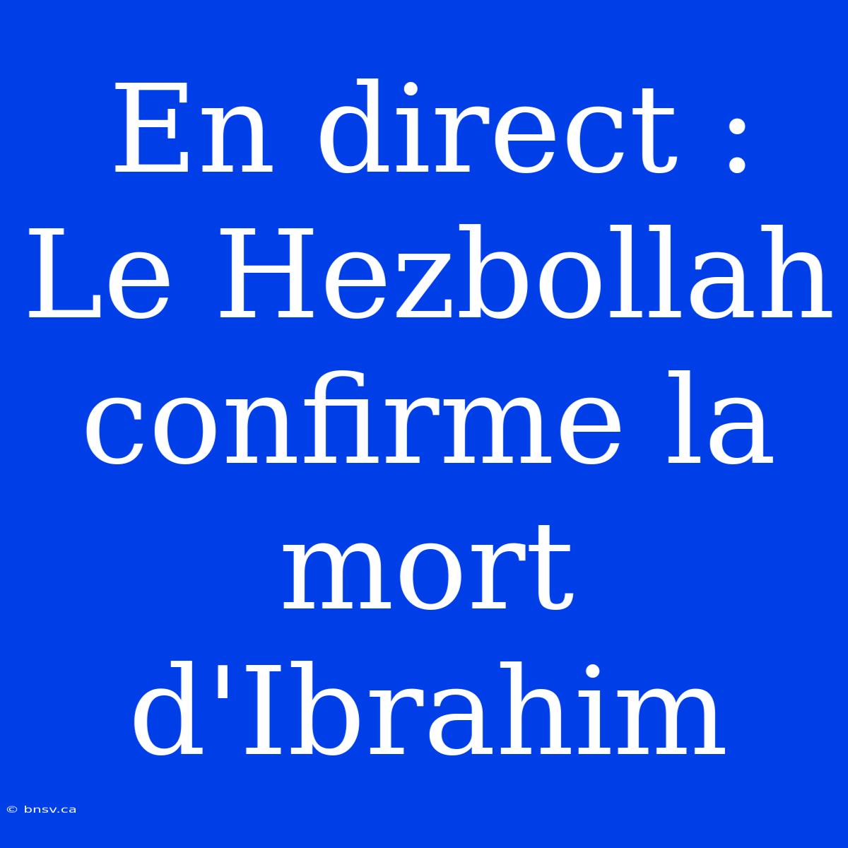 En Direct : Le Hezbollah Confirme La Mort D'Ibrahim