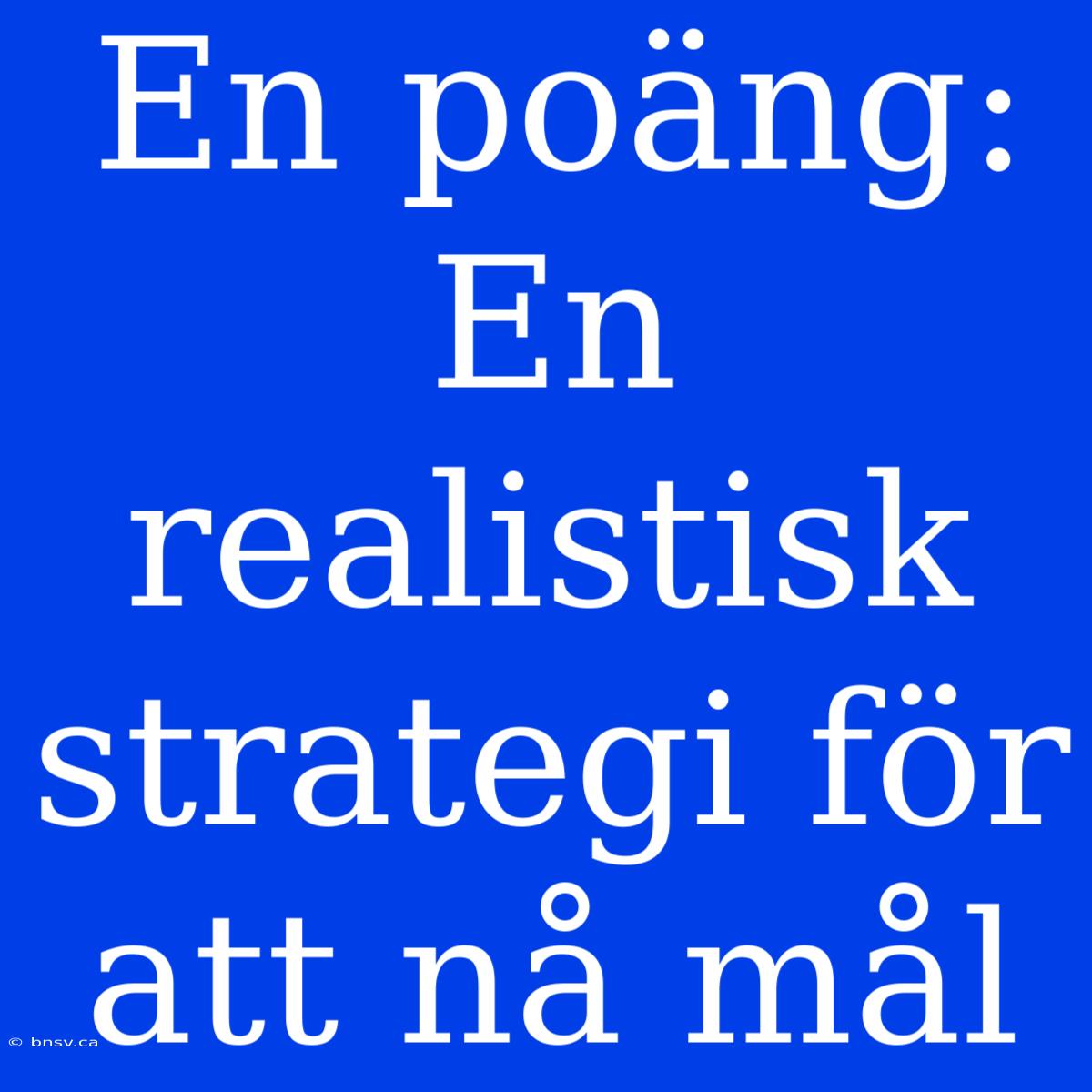 En Poäng: En Realistisk Strategi För Att Nå Mål