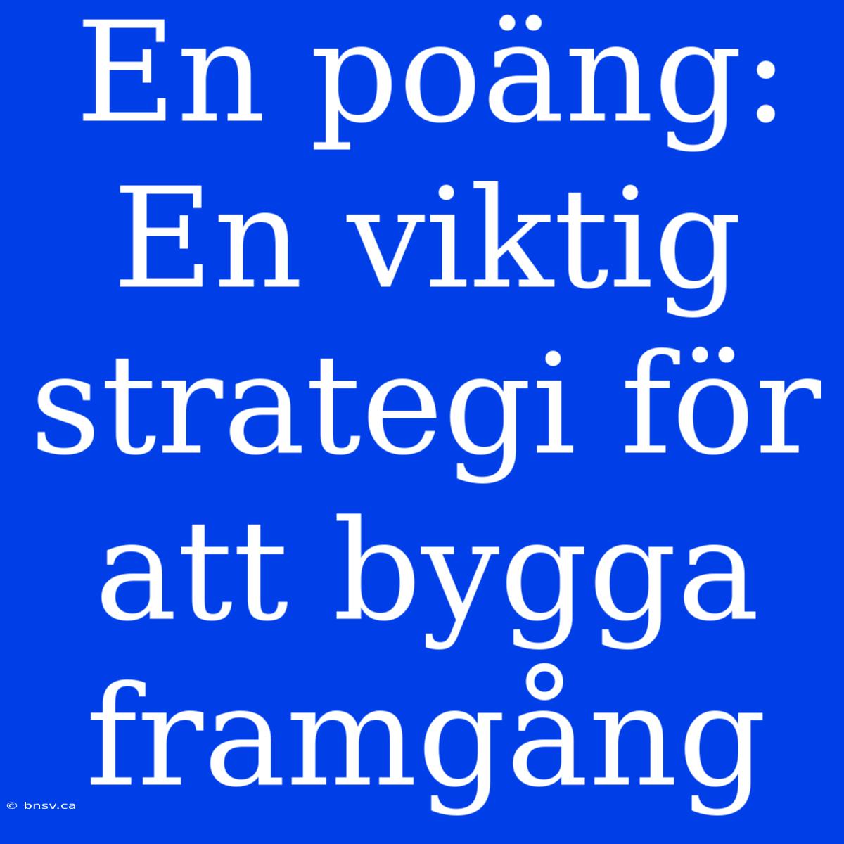 En Poäng: En Viktig Strategi För Att Bygga Framgång