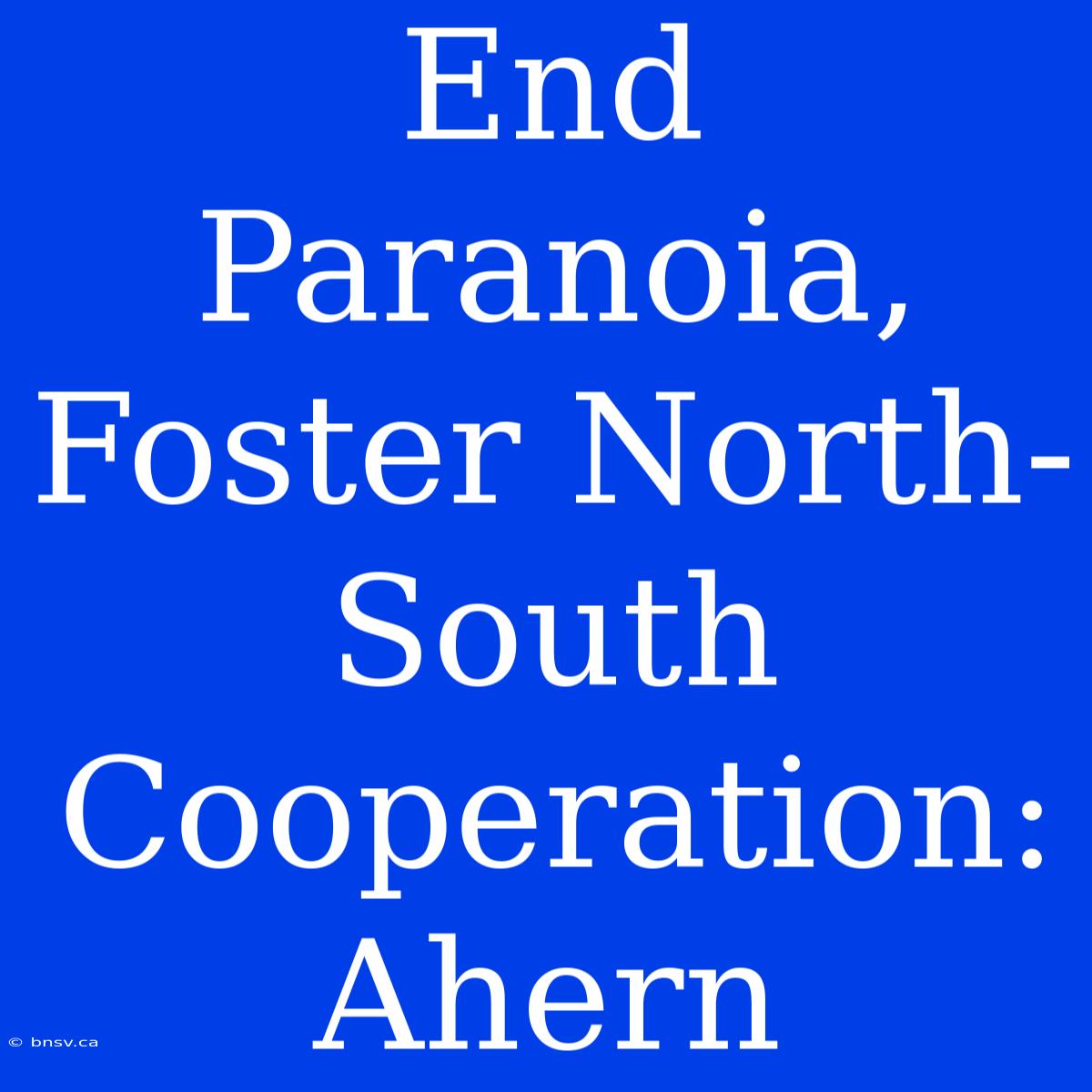 End Paranoia, Foster North-South Cooperation: Ahern