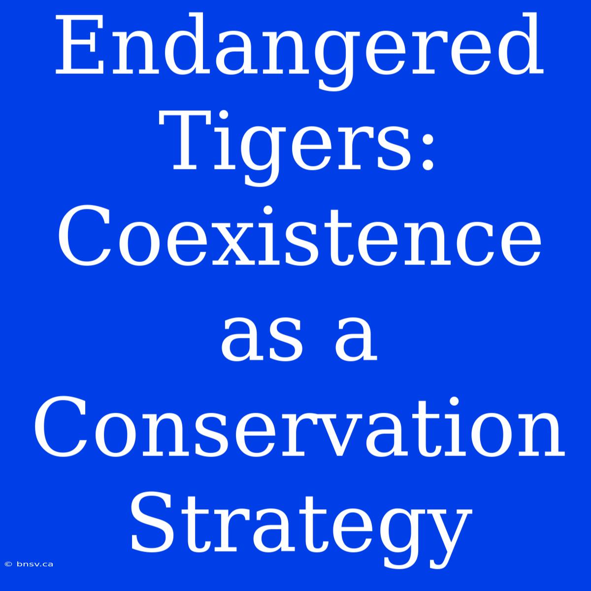 Endangered Tigers: Coexistence As A Conservation Strategy