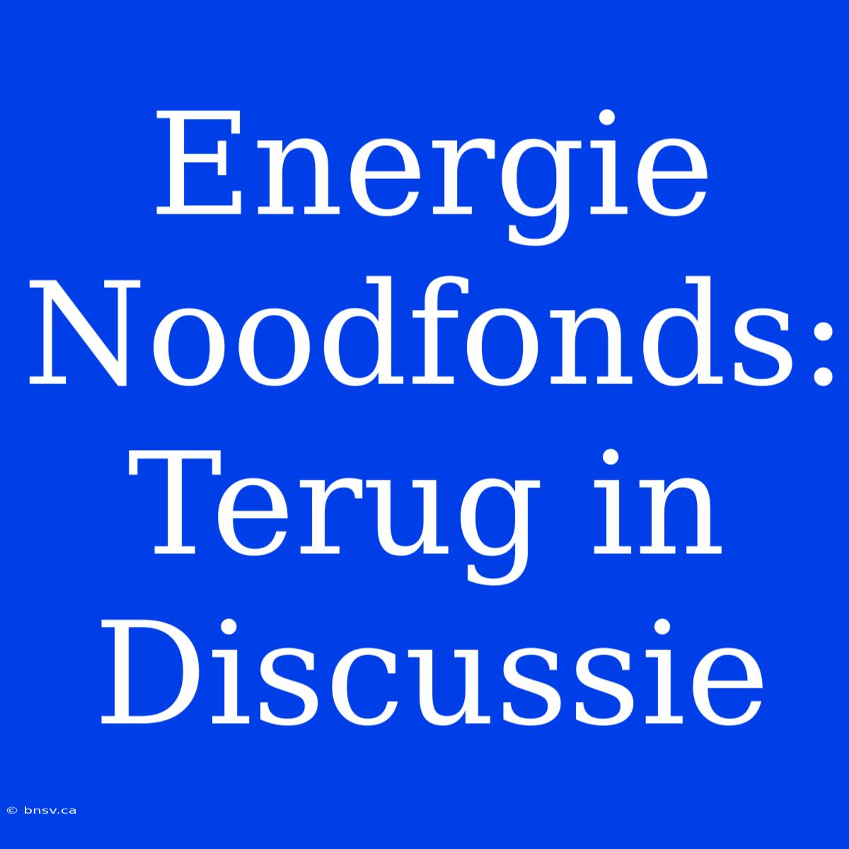 Energie Noodfonds: Terug In Discussie