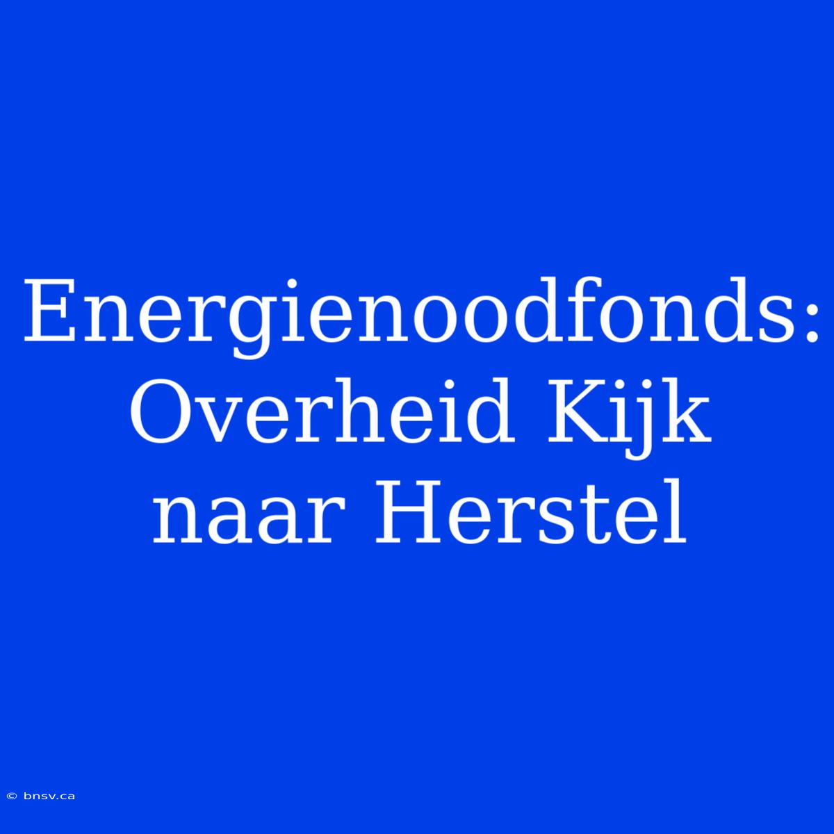 Energienoodfonds: Overheid Kijk Naar Herstel