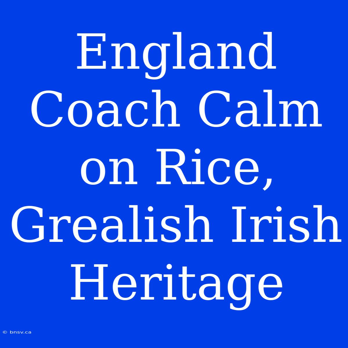 England Coach Calm On Rice, Grealish Irish Heritage