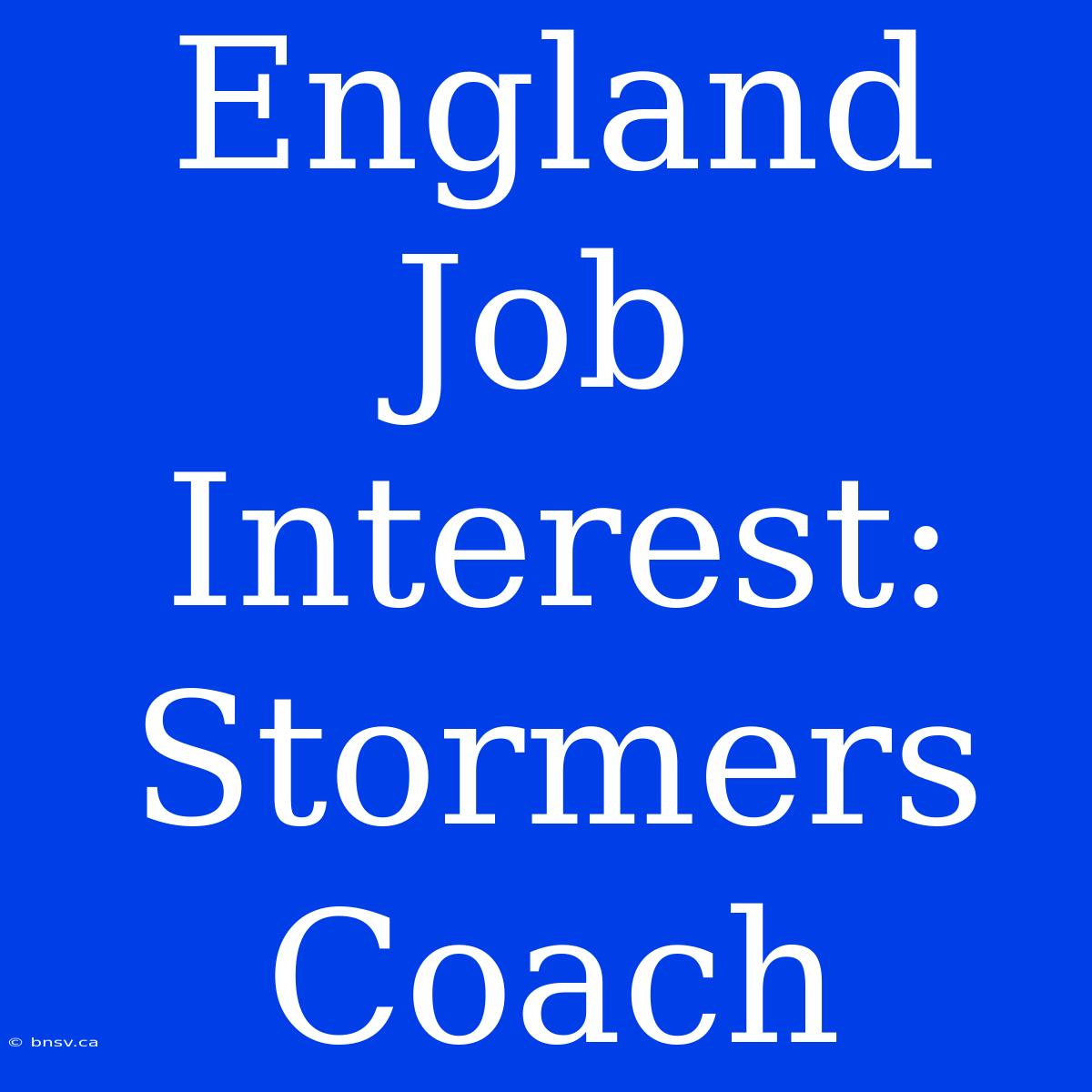 England Job Interest: Stormers Coach