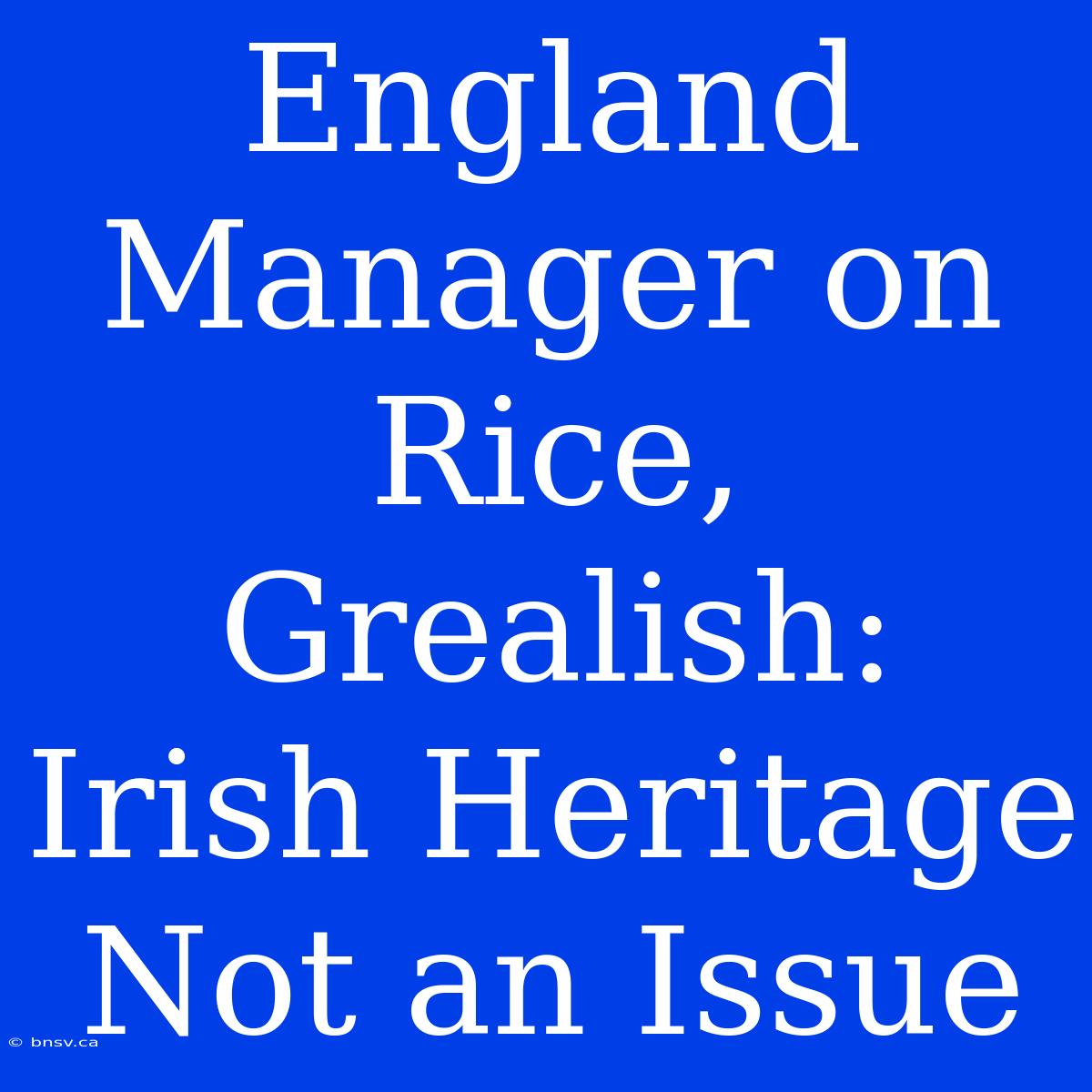 England Manager On Rice, Grealish: Irish Heritage Not An Issue