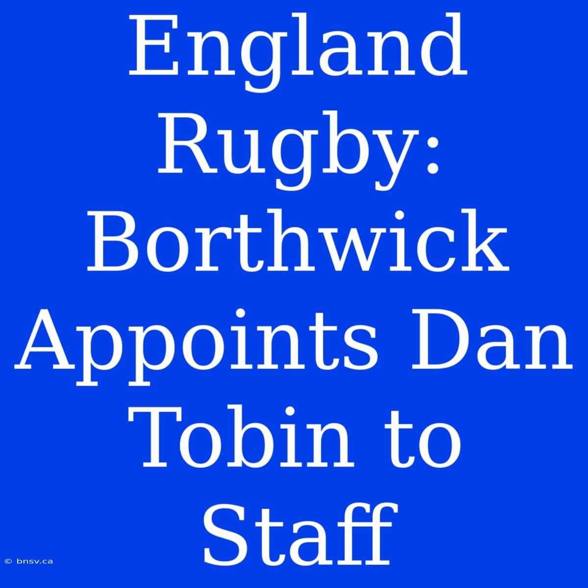 England Rugby: Borthwick Appoints Dan Tobin To Staff