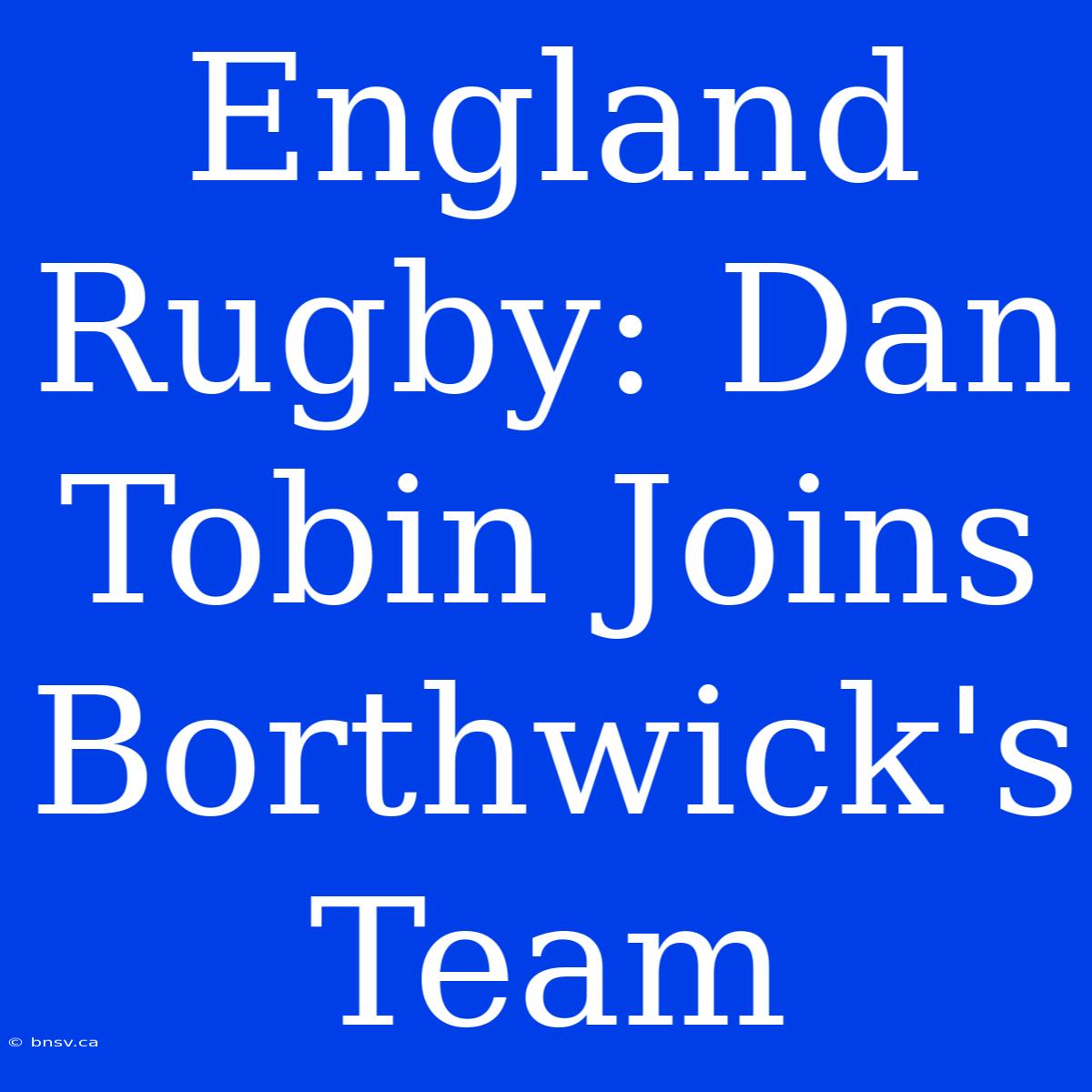 England Rugby: Dan Tobin Joins Borthwick's Team