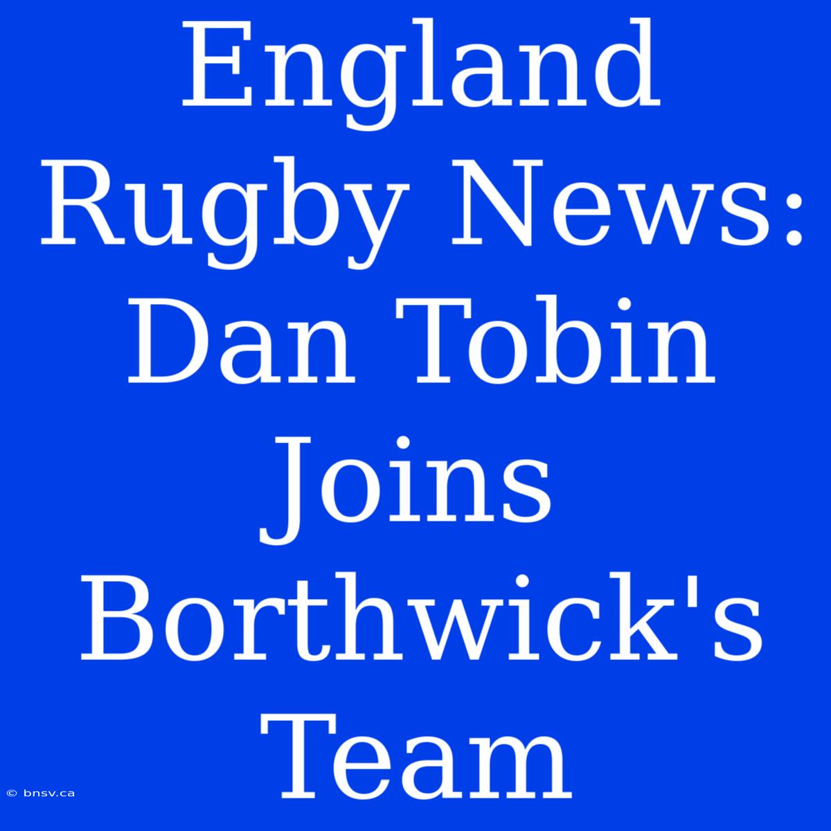 England Rugby News: Dan Tobin Joins Borthwick's Team