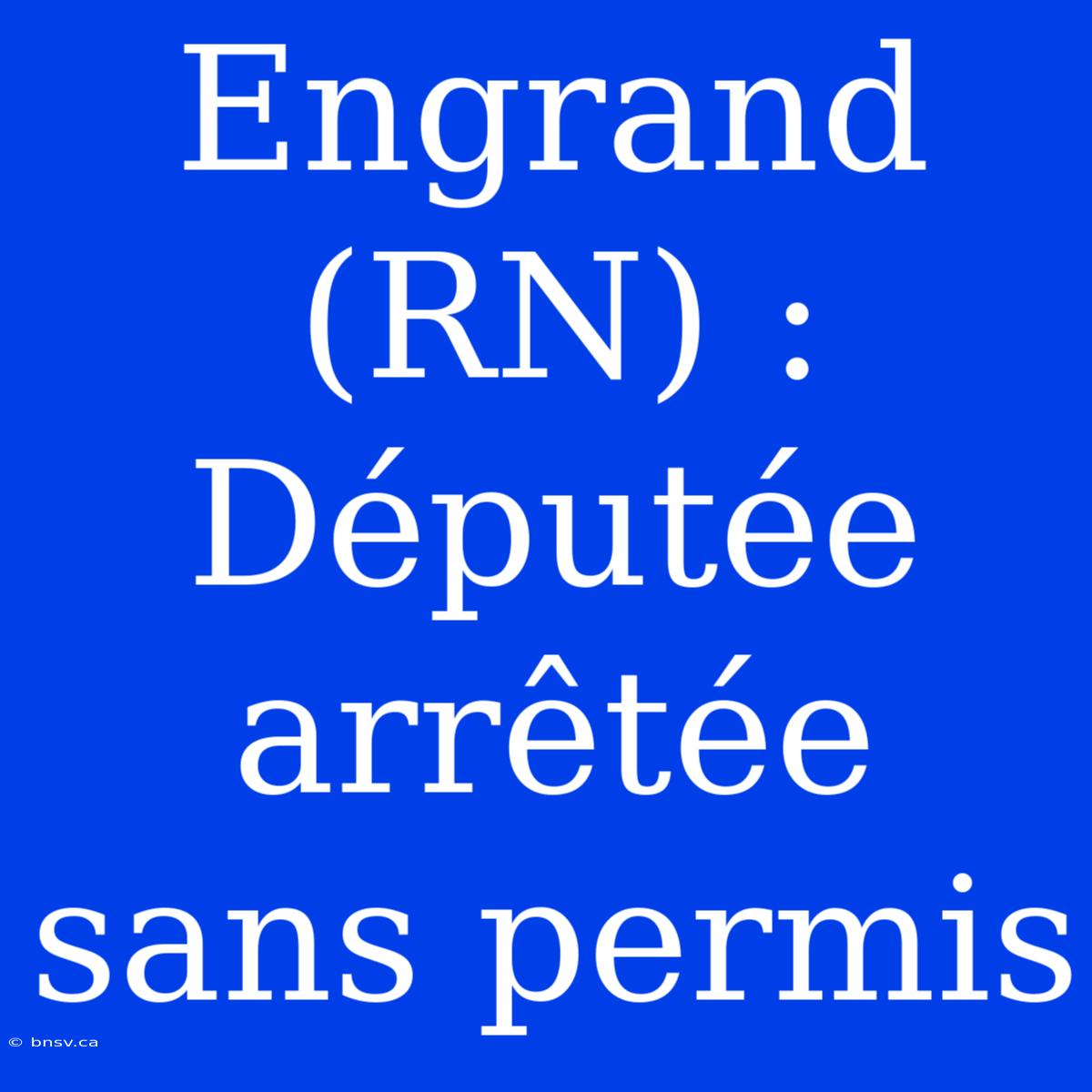 Engrand (RN) : Députée Arrêtée Sans Permis