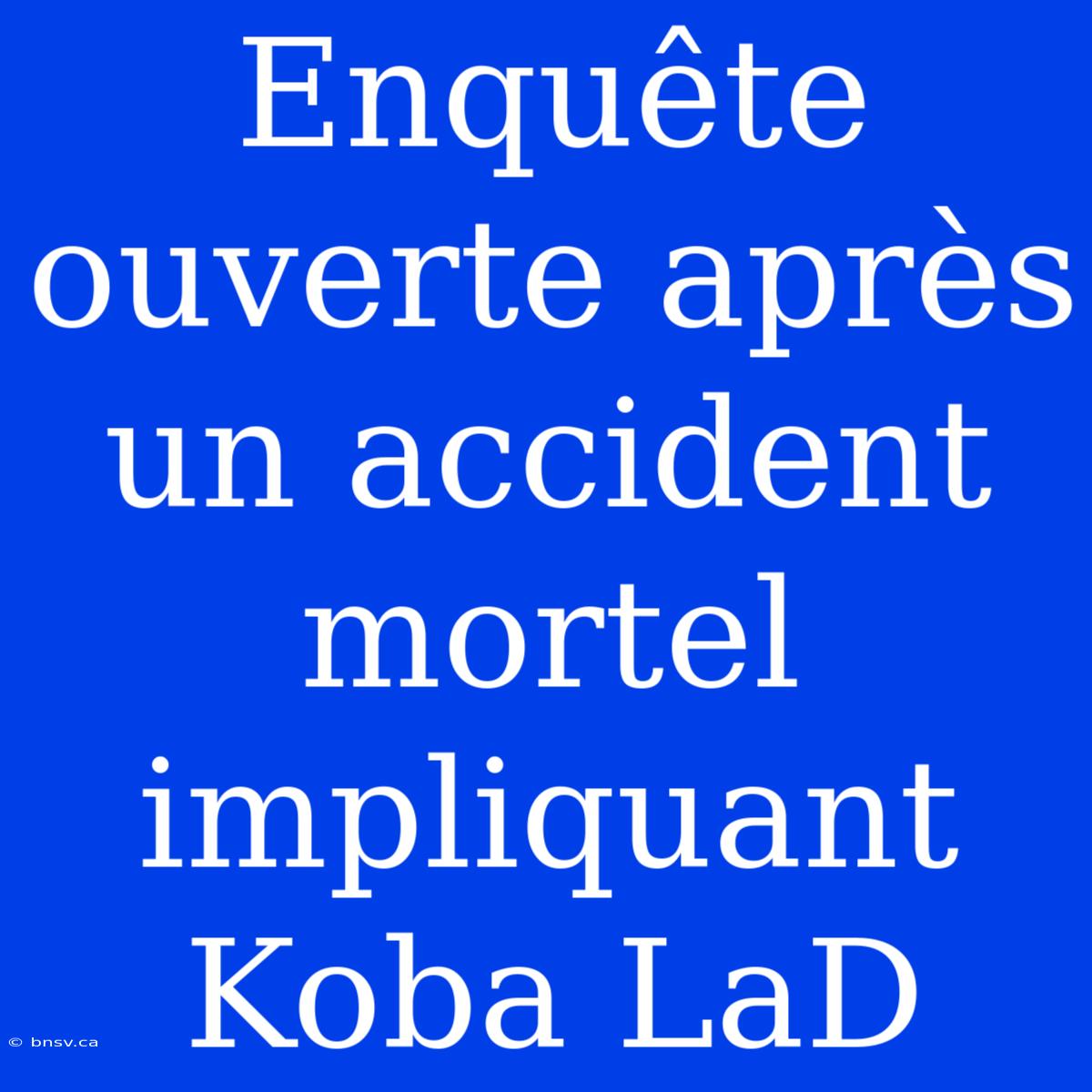 Enquête Ouverte Après Un Accident Mortel Impliquant Koba LaD