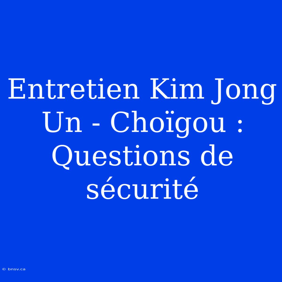 Entretien Kim Jong Un - Choïgou : Questions De Sécurité