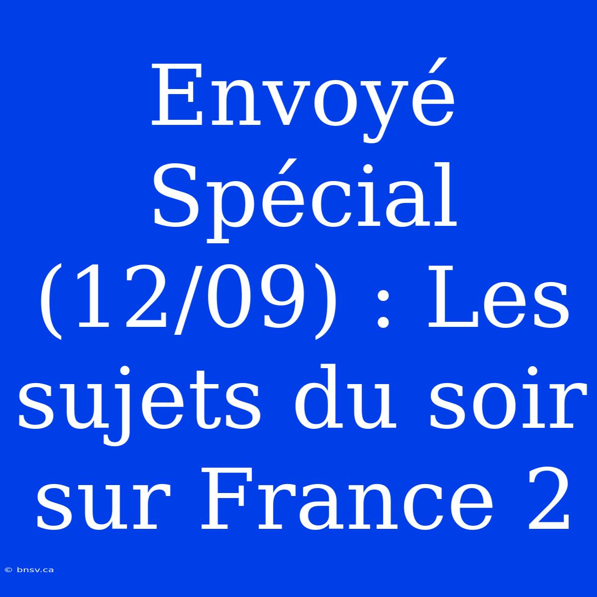 Envoyé Spécial (12/09) : Les Sujets Du Soir Sur France 2