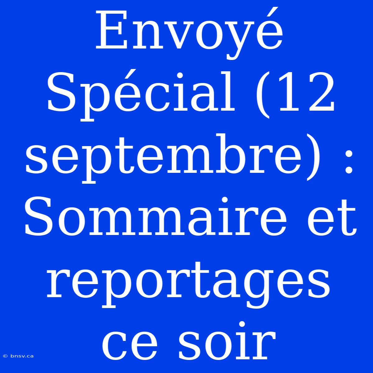 Envoyé Spécial (12 Septembre) : Sommaire Et Reportages Ce Soir