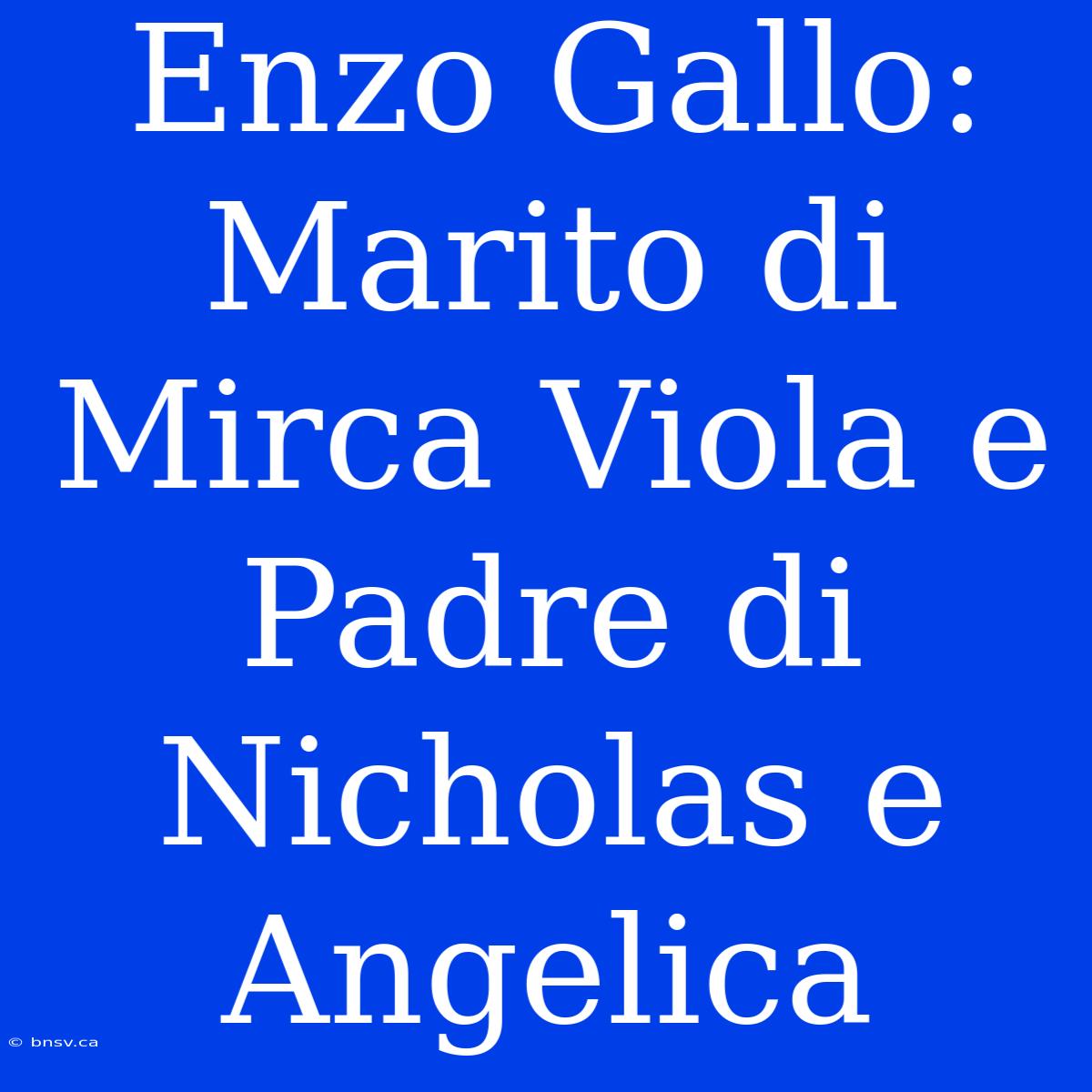 Enzo Gallo: Marito Di Mirca Viola E Padre Di Nicholas E Angelica