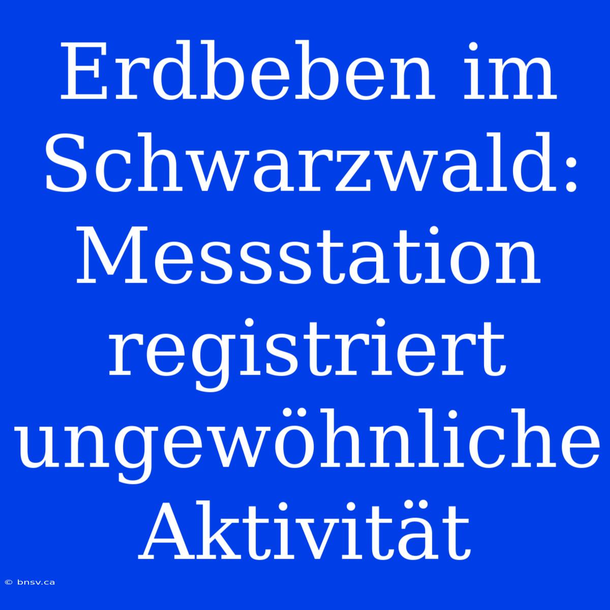 Erdbeben Im Schwarzwald: Messstation Registriert Ungewöhnliche Aktivität