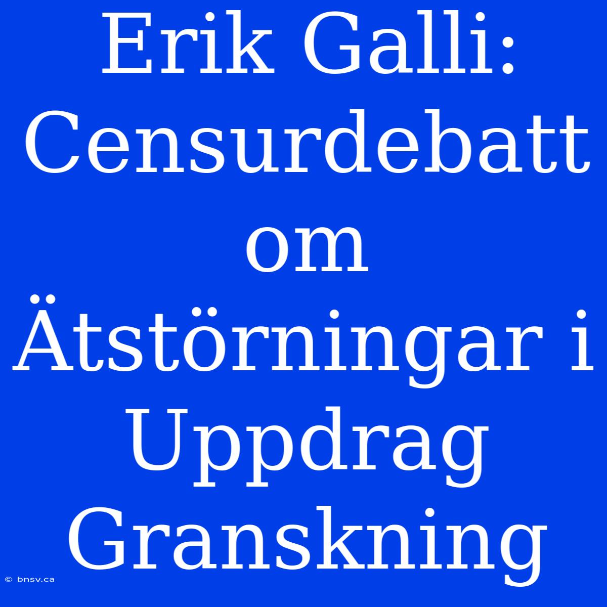 Erik Galli: Censurdebatt Om Ätstörningar I Uppdrag Granskning