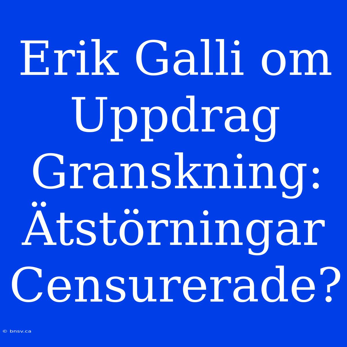 Erik Galli Om Uppdrag Granskning: Ätstörningar Censurerade?