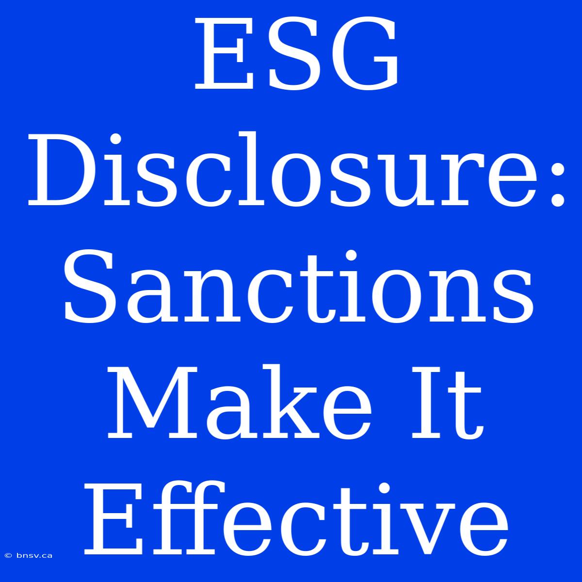 ESG Disclosure:  Sanctions Make It Effective