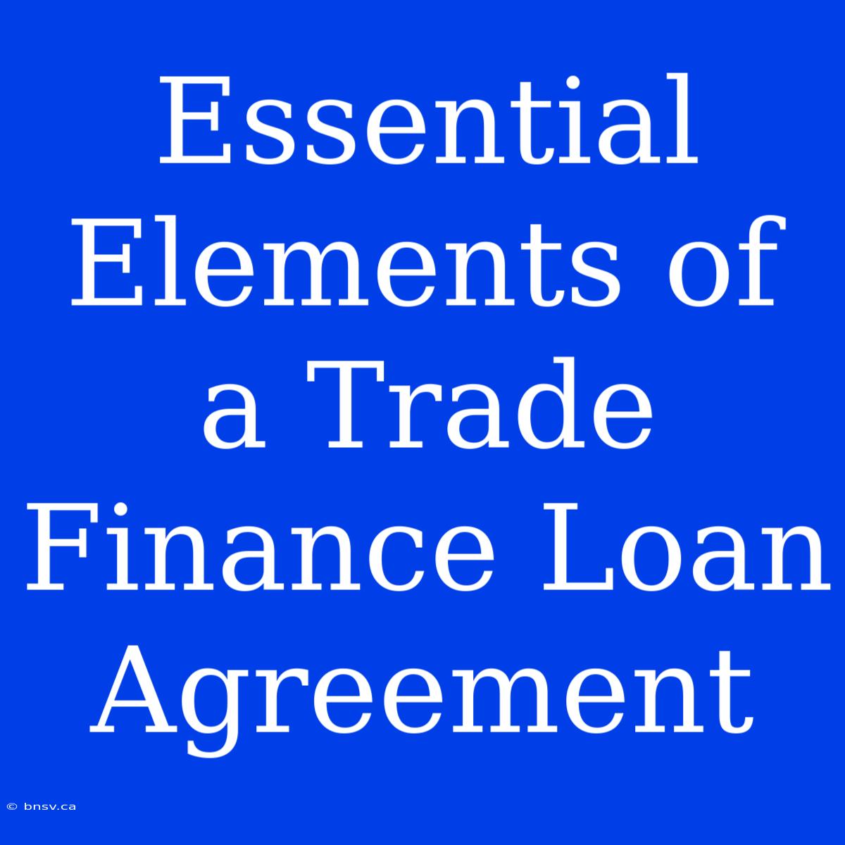 Essential Elements Of A Trade Finance Loan Agreement