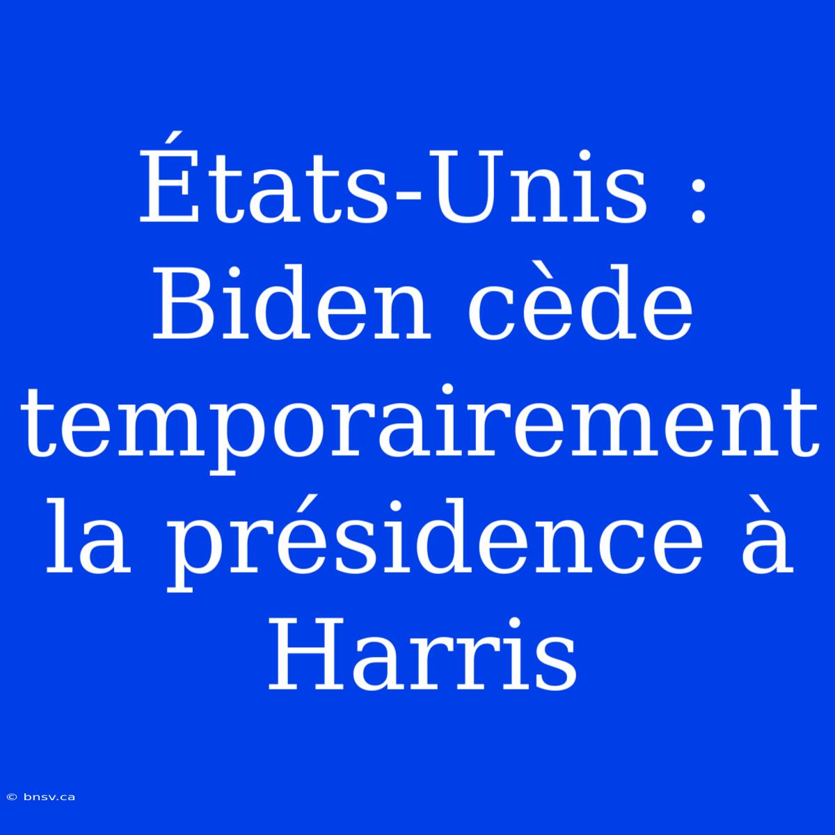 États-Unis : Biden Cède Temporairement La Présidence À Harris