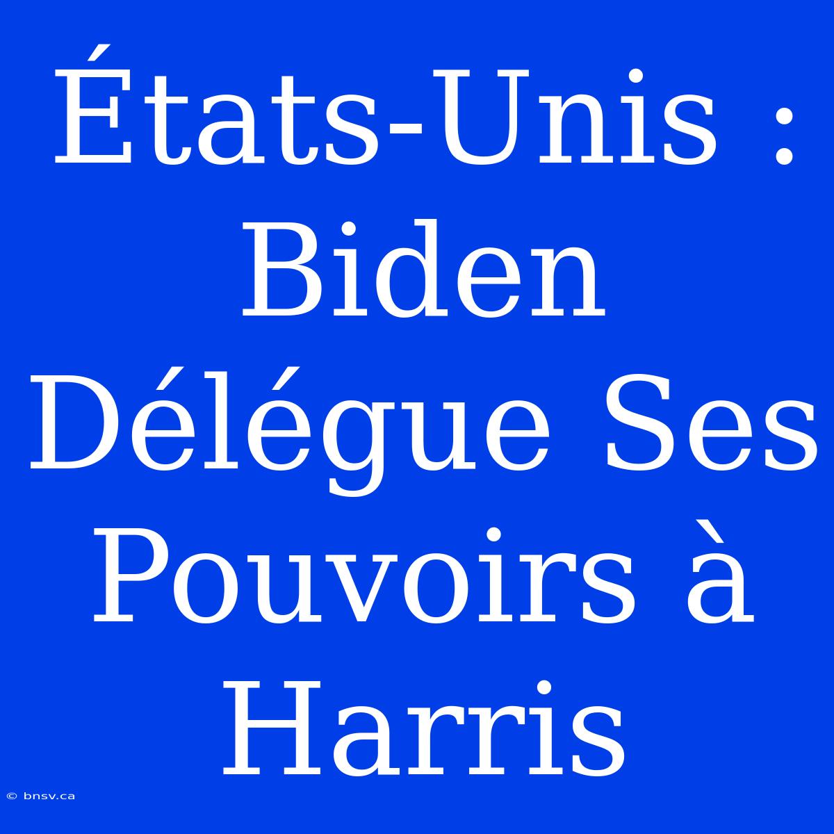 États-Unis : Biden Délégue Ses Pouvoirs À Harris