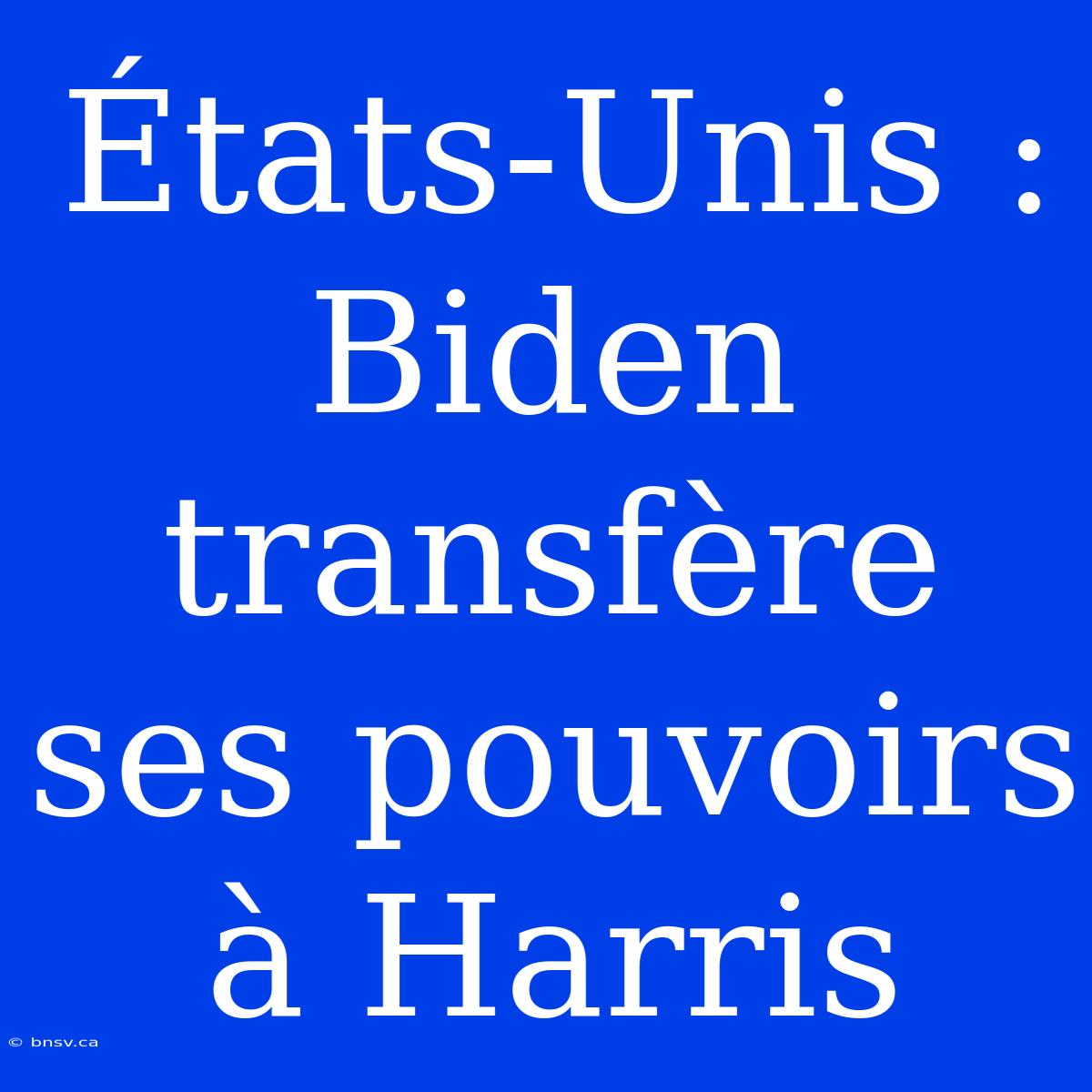 États-Unis : Biden Transfère Ses Pouvoirs À Harris