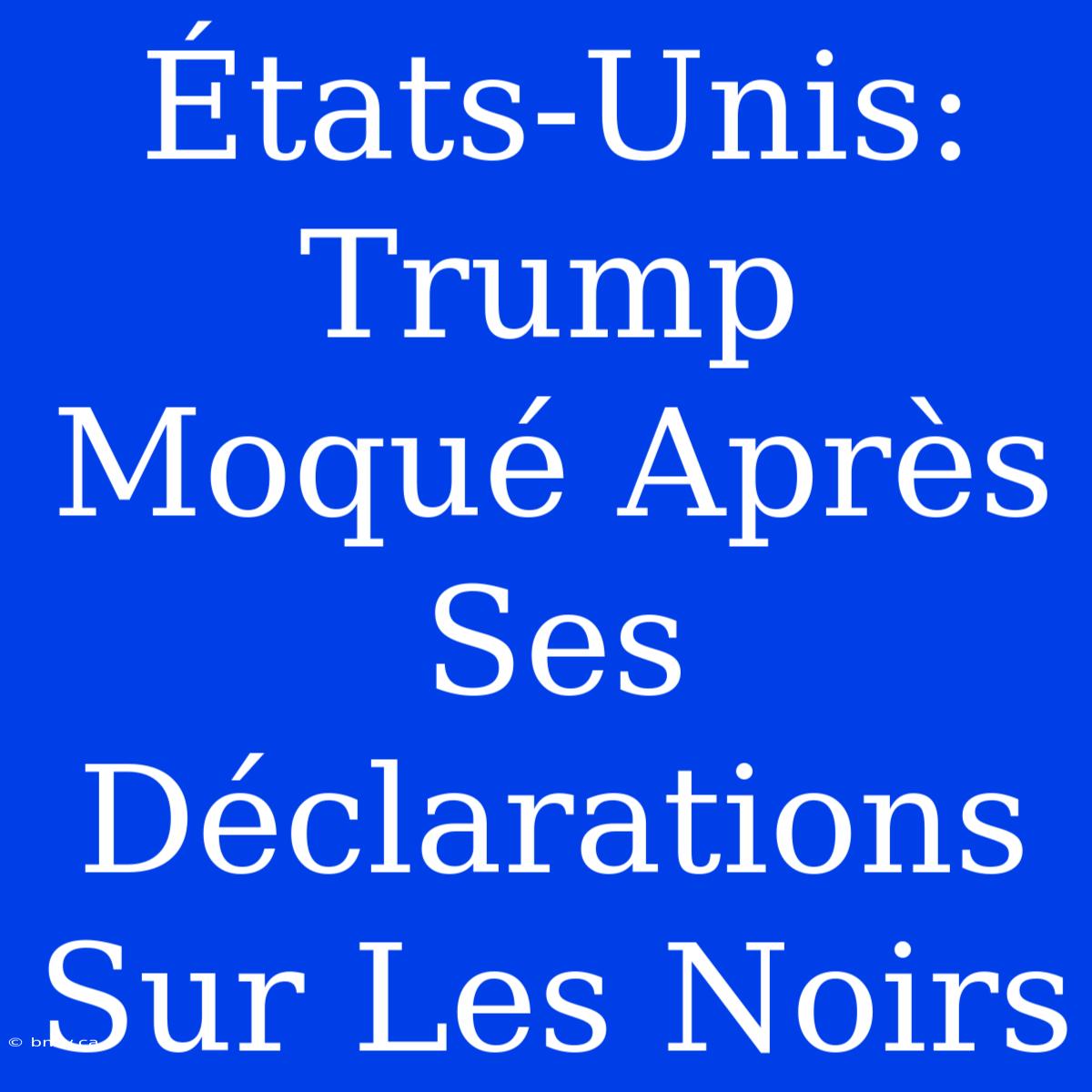 États-Unis: Trump Moqué Après Ses Déclarations Sur Les Noirs