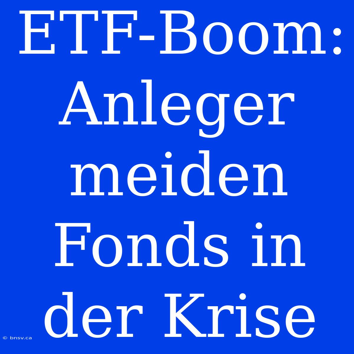 ETF-Boom: Anleger Meiden Fonds In Der Krise