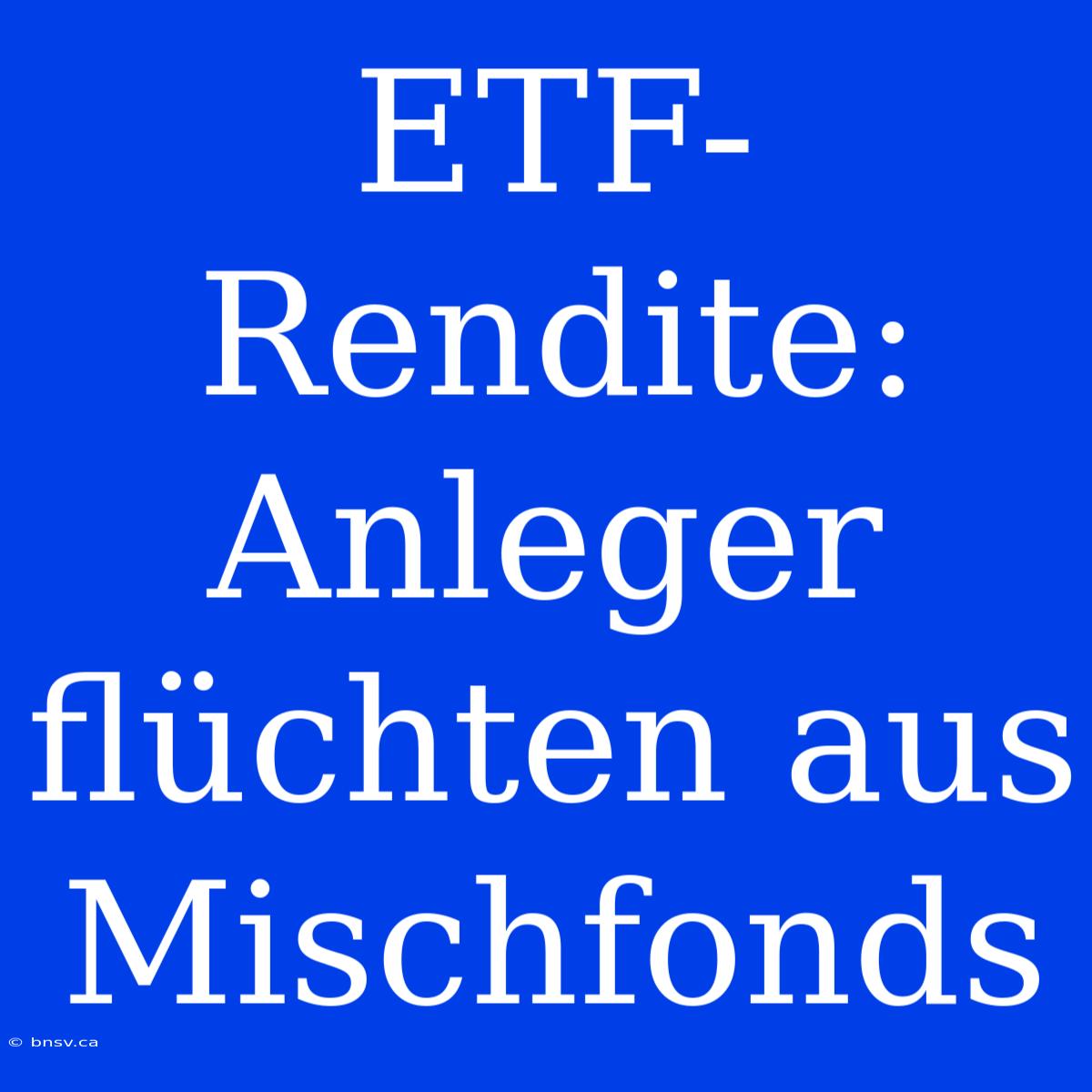 ETF-Rendite: Anleger Flüchten Aus Mischfonds