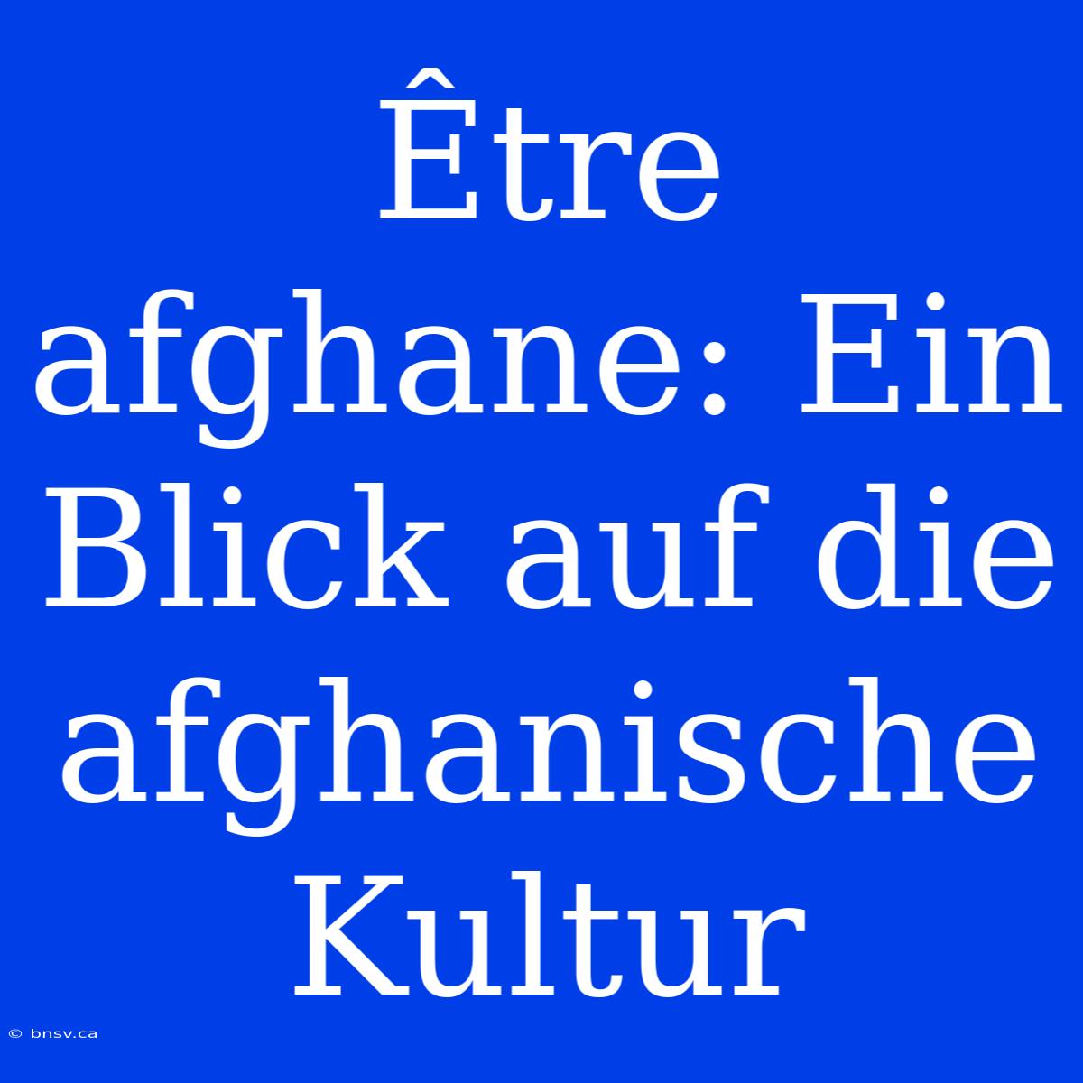 Être Afghane: Ein Blick Auf Die Afghanische Kultur