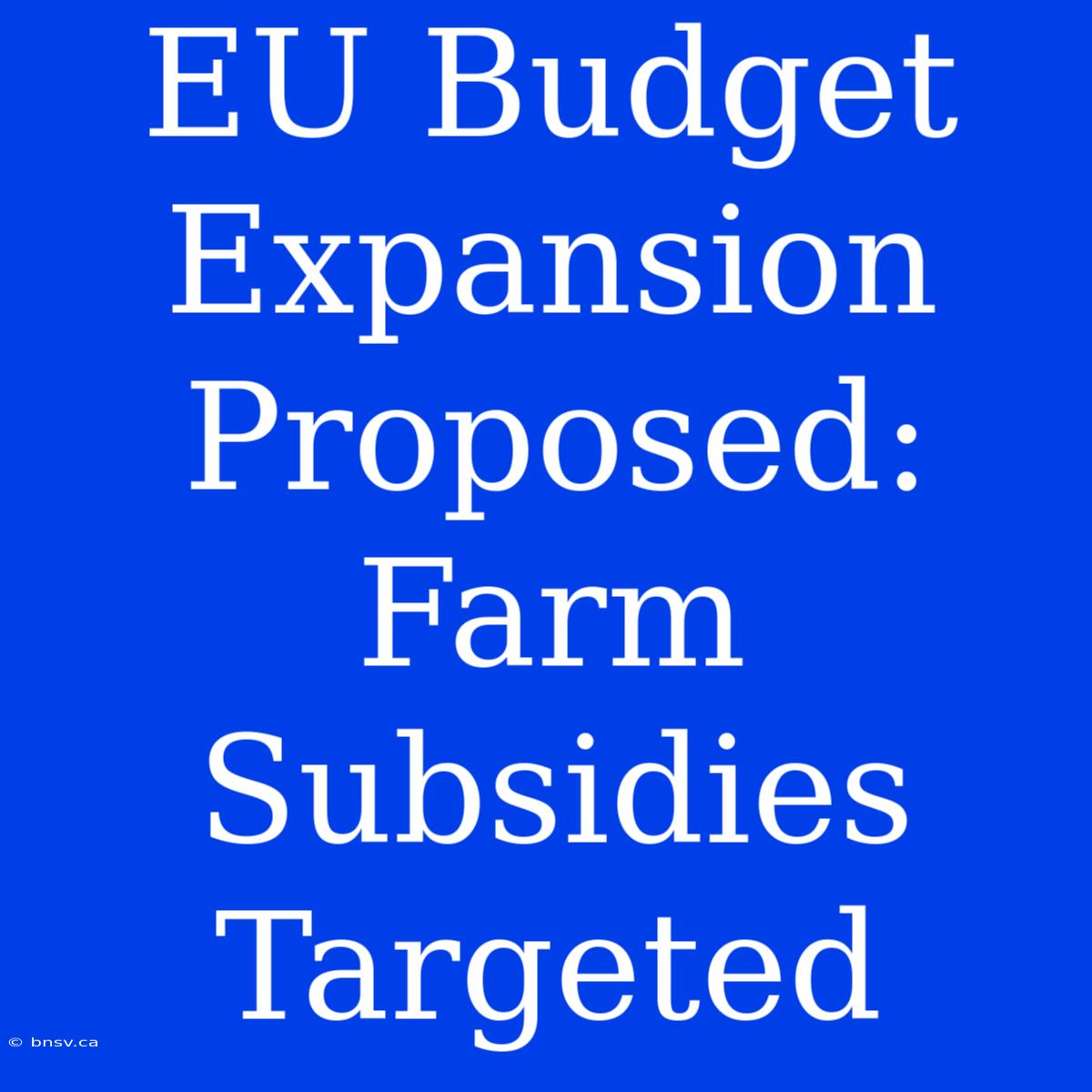 EU Budget Expansion Proposed: Farm Subsidies Targeted