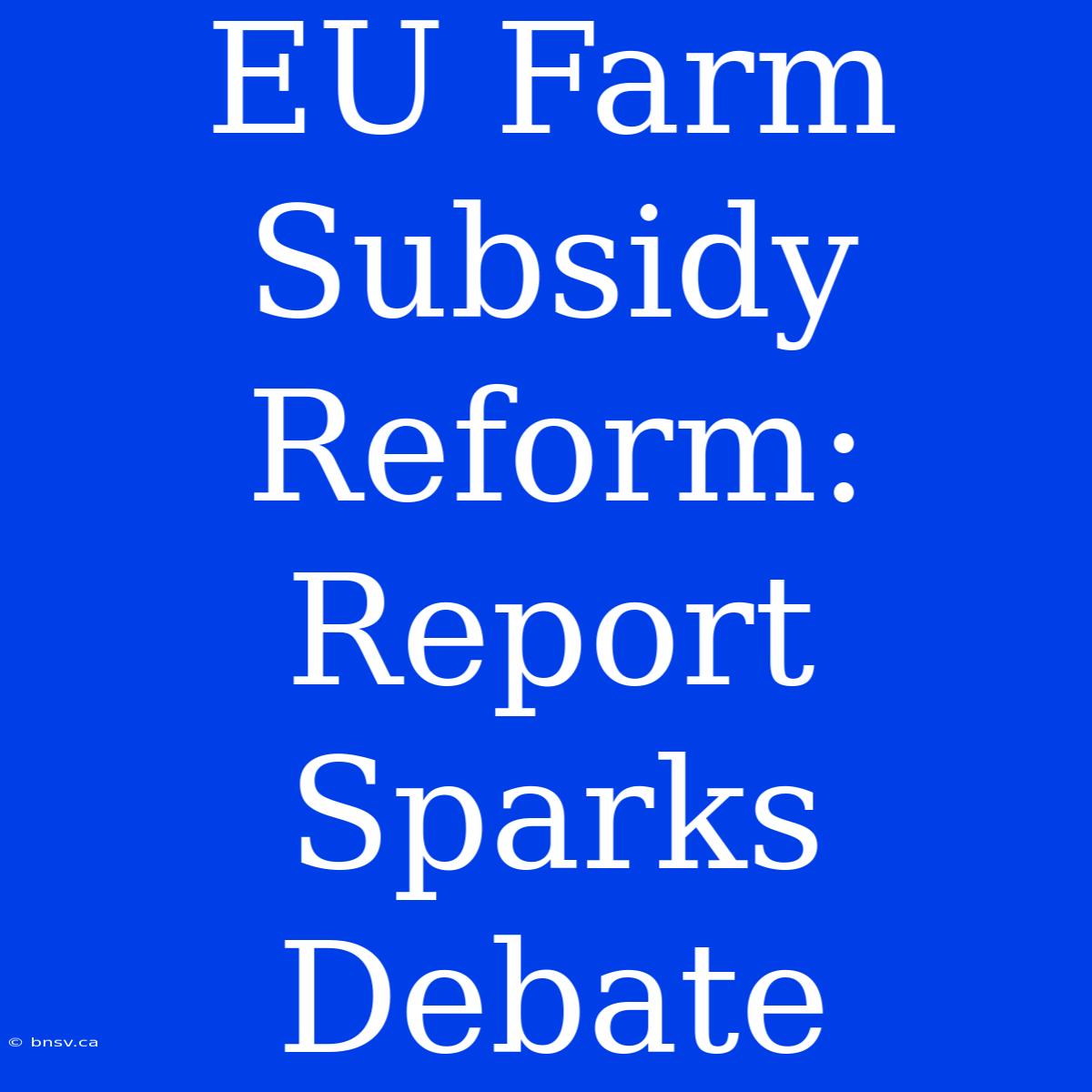 EU Farm Subsidy Reform: Report Sparks Debate