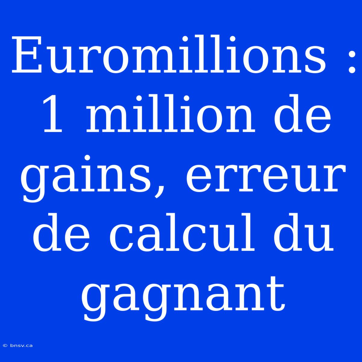 Euromillions : 1 Million De Gains, Erreur De Calcul Du Gagnant