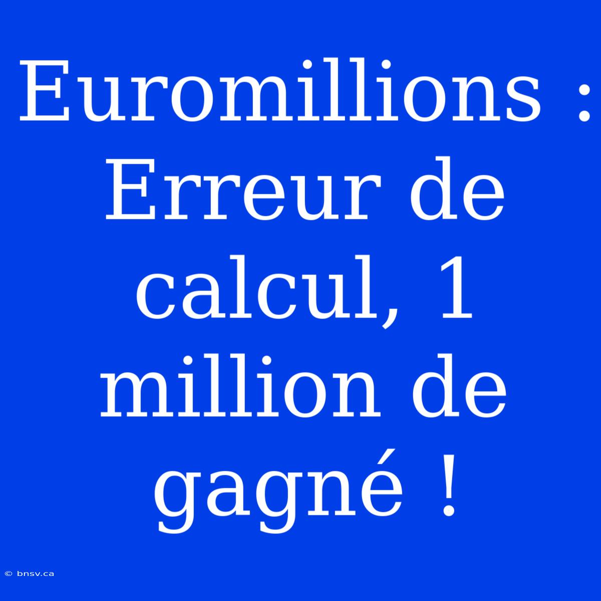 Euromillions : Erreur De Calcul, 1 Million De Gagné !