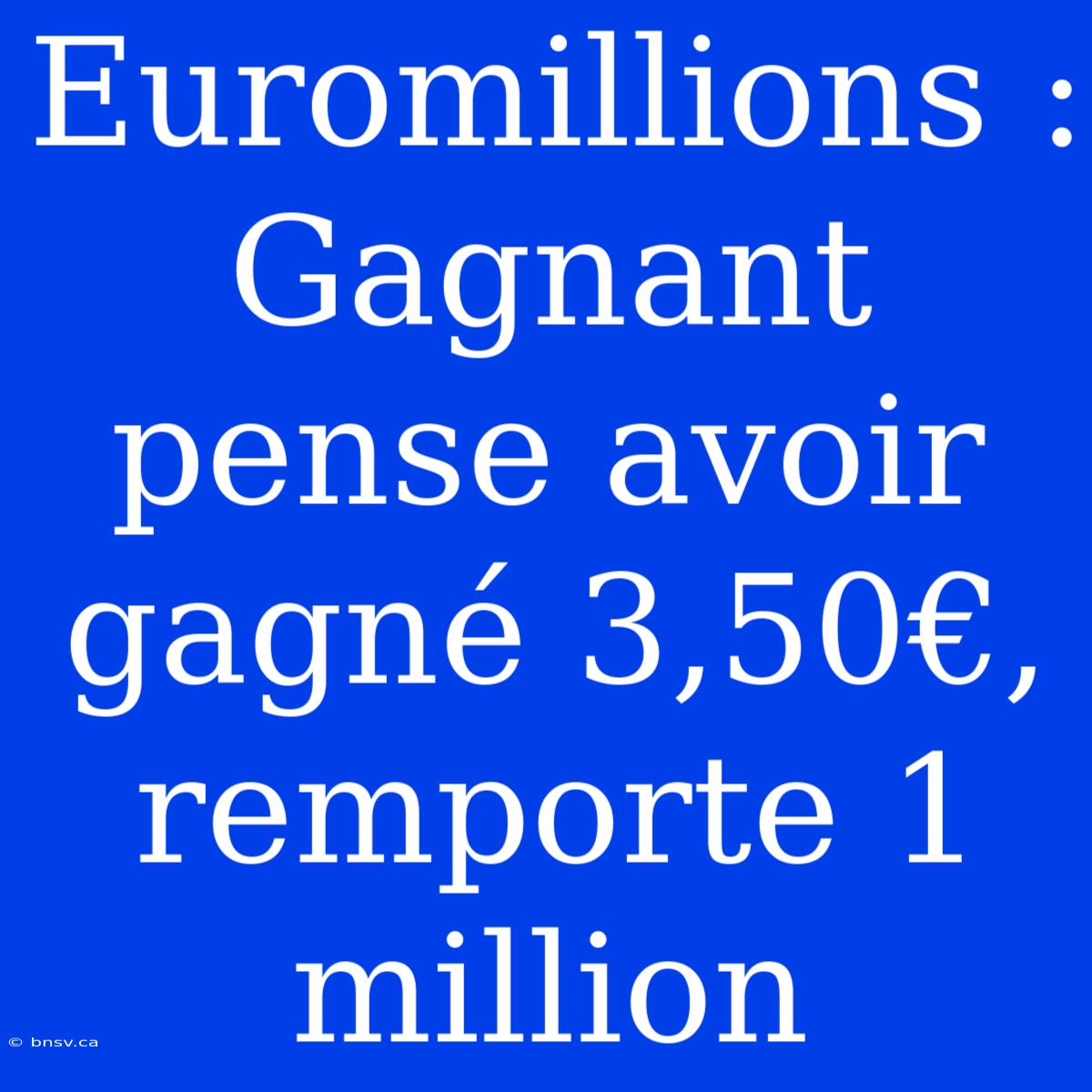 Euromillions : Gagnant Pense Avoir Gagné 3,50€, Remporte 1 Million