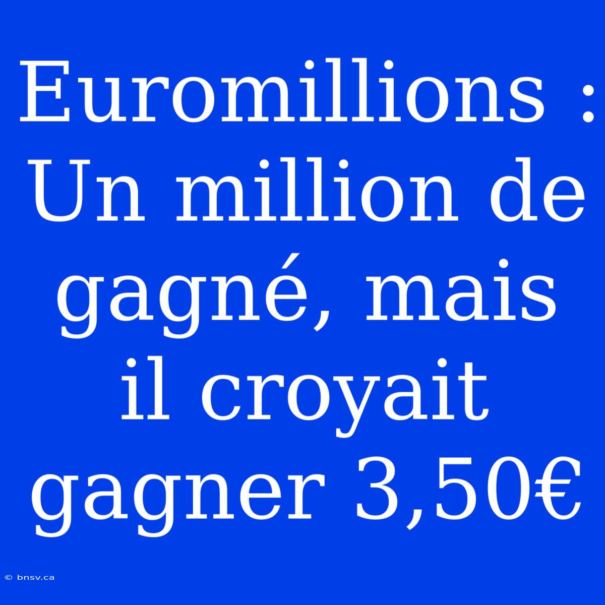 Euromillions : Un Million De Gagné, Mais Il Croyait Gagner 3,50€