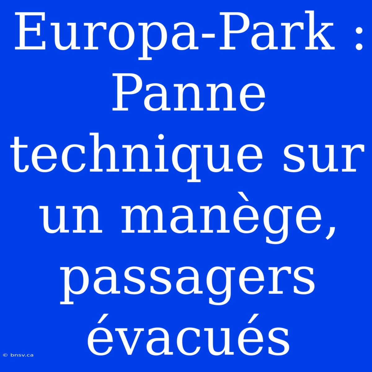 Europa-Park : Panne Technique Sur Un Manège, Passagers Évacués